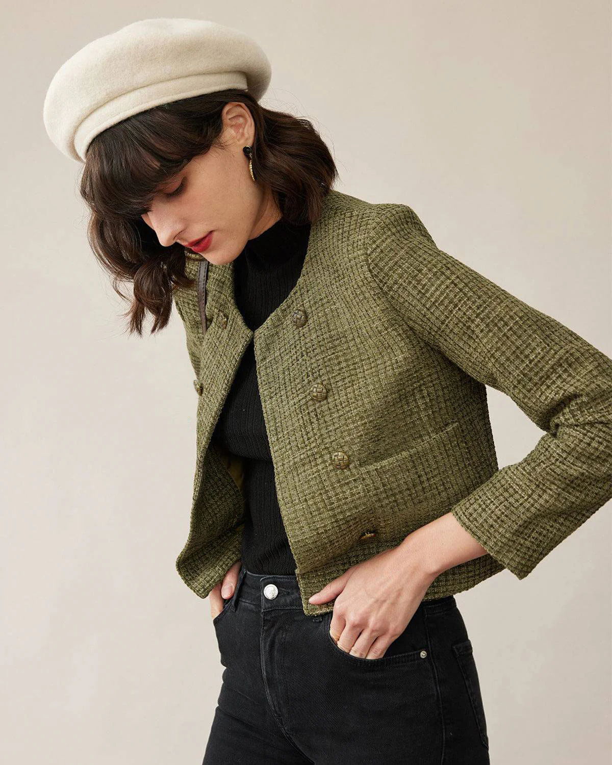 Green Plaid Button Jacket