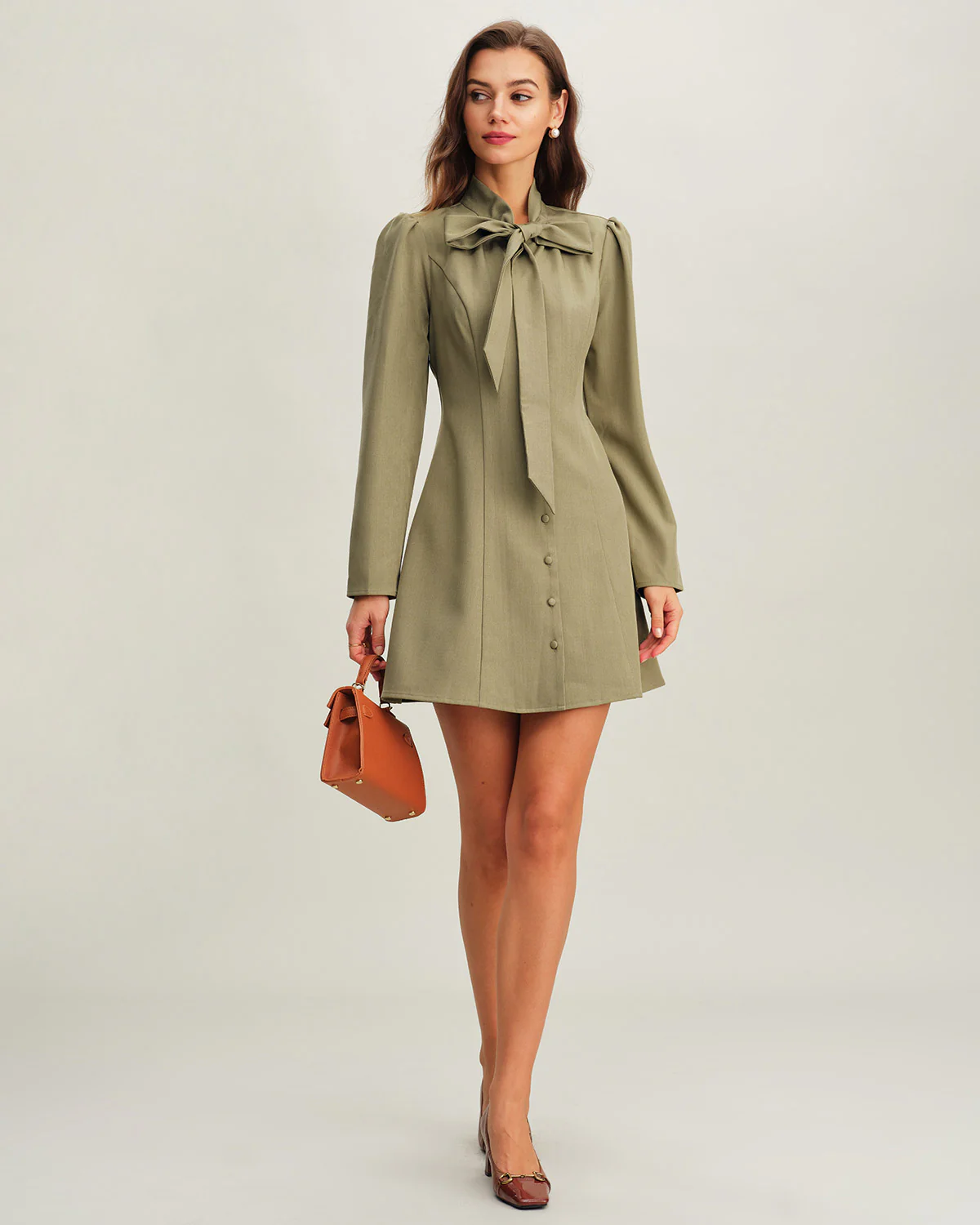 Green Tie Neck A-Line Mini Dress