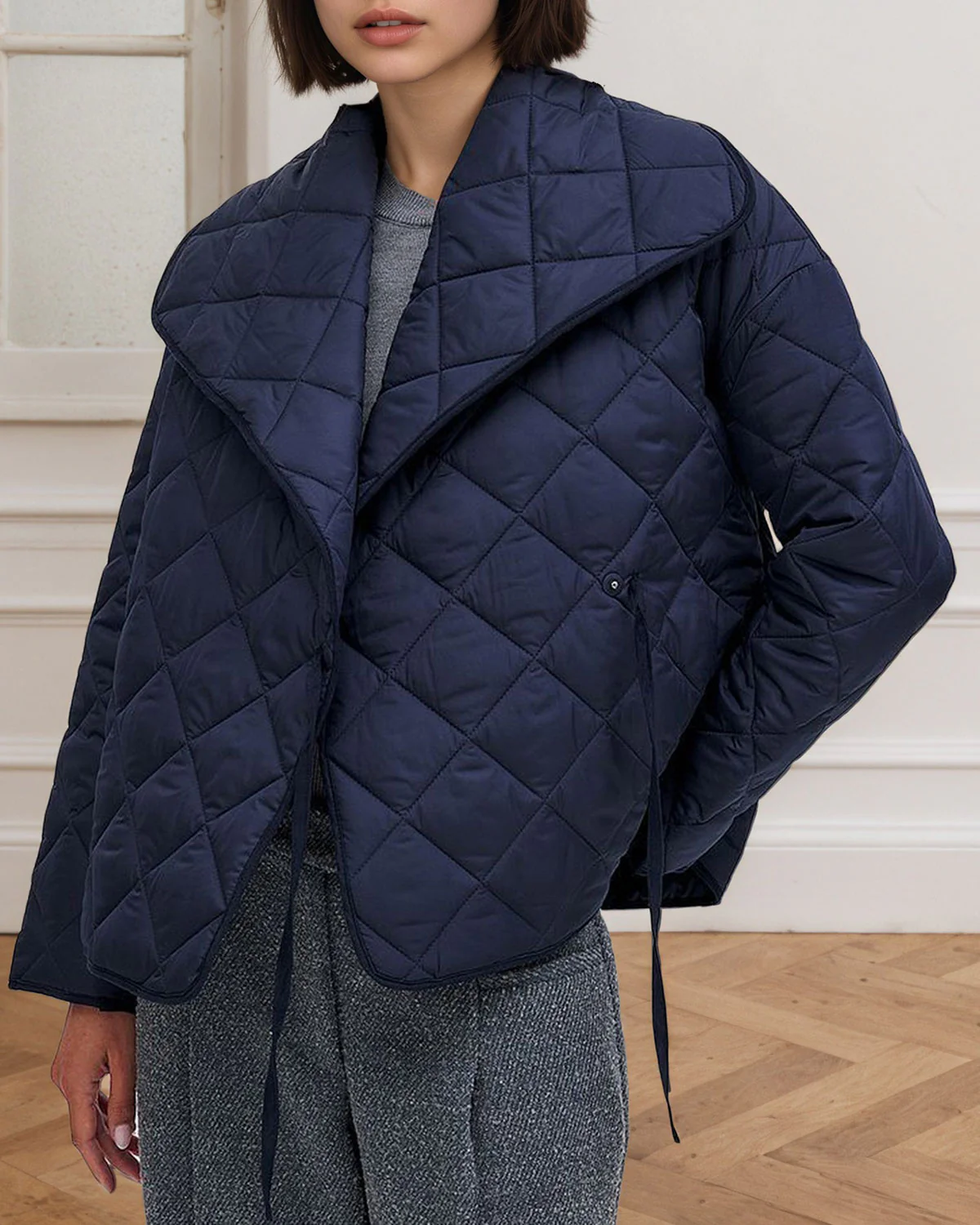 Blue Loose Drawstring Jacket