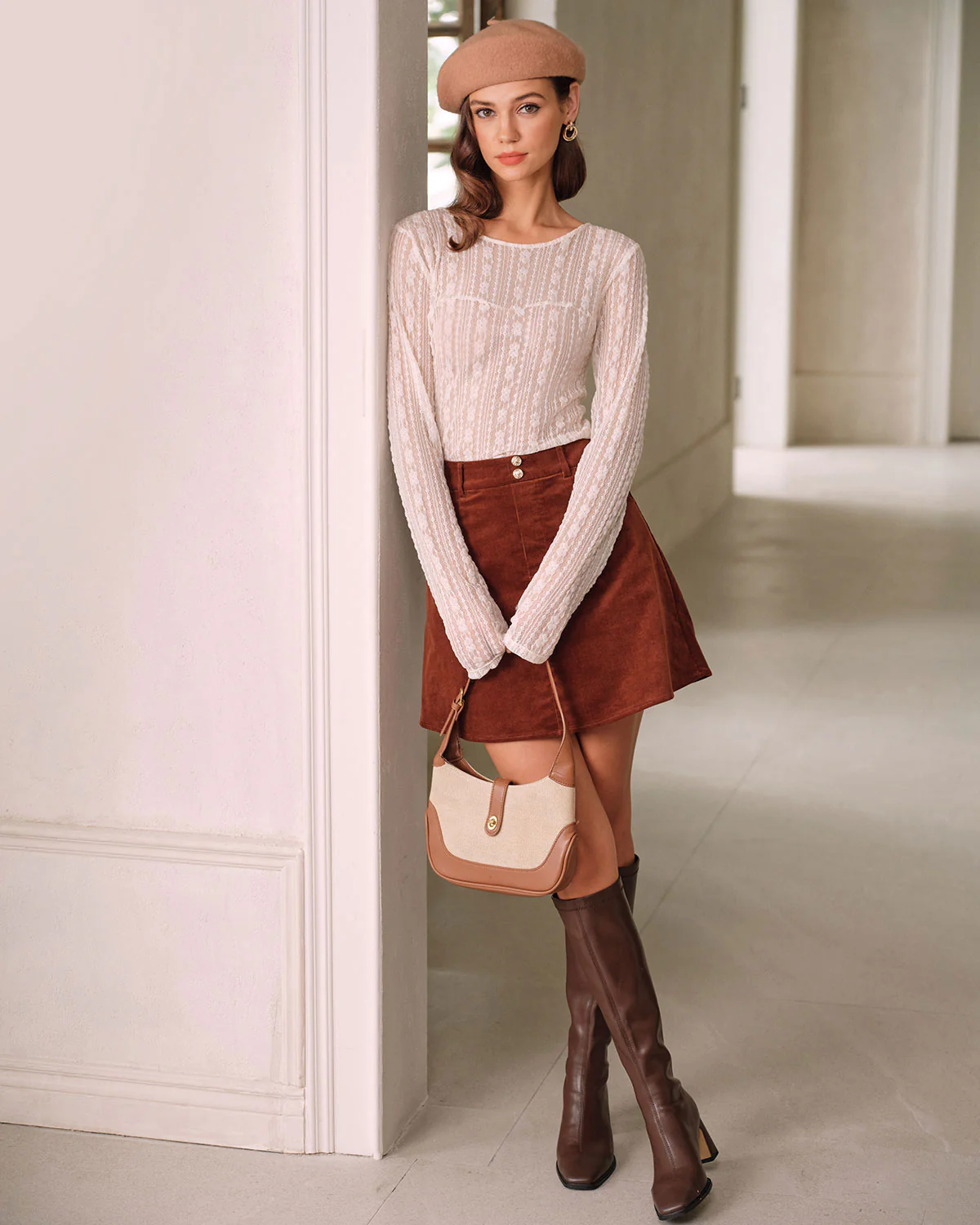 Apricot Textured See Through Tee