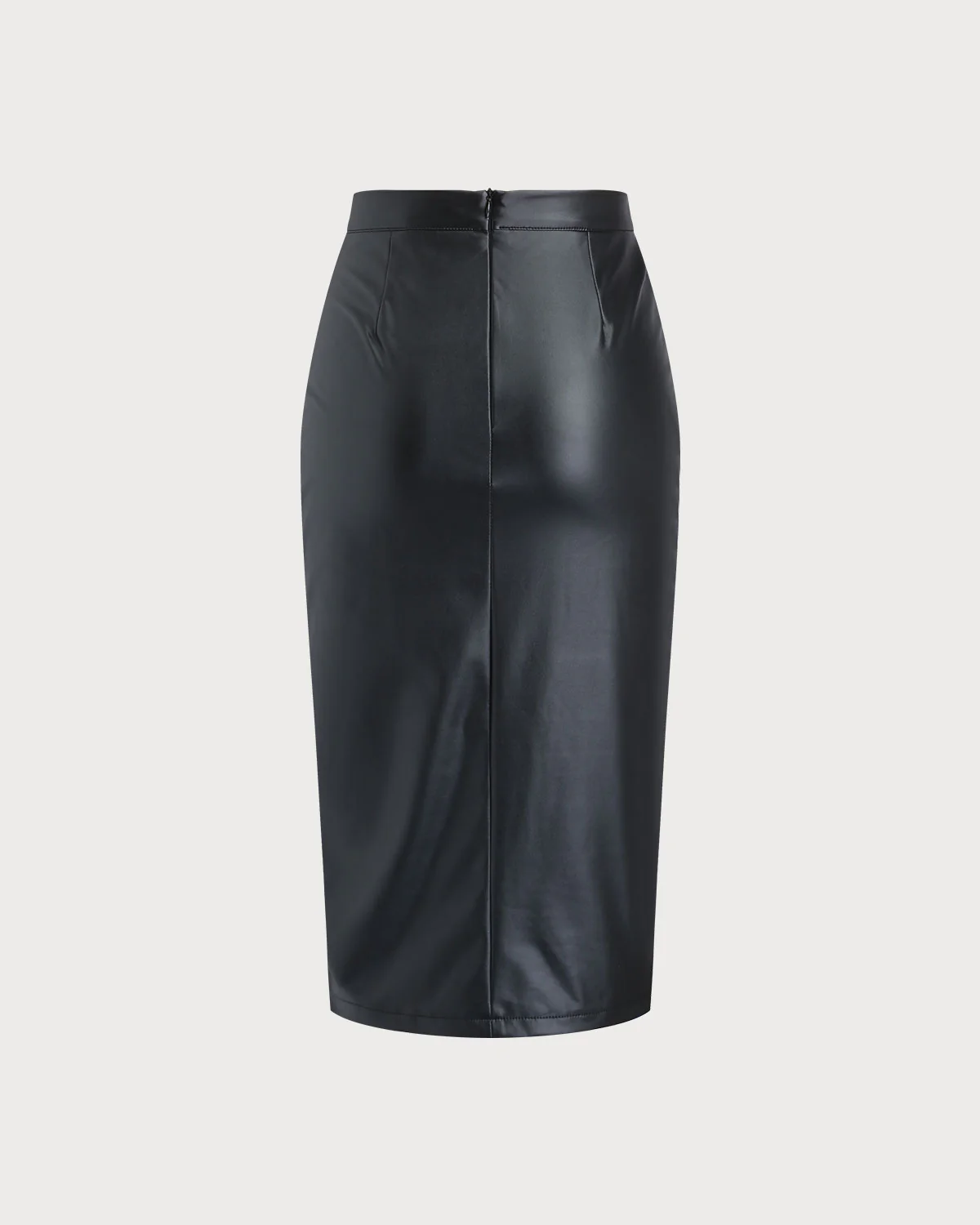Black Straight Leather Midi Skirt