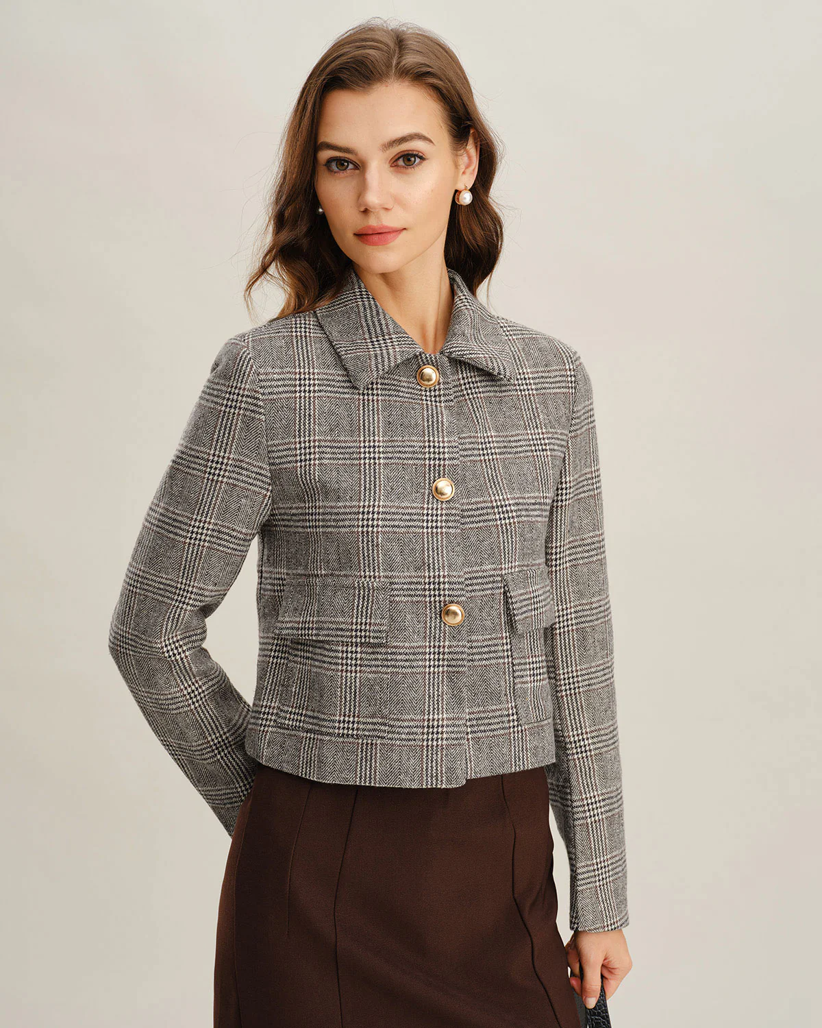 Khaki Plaid Single Breasted Jacket