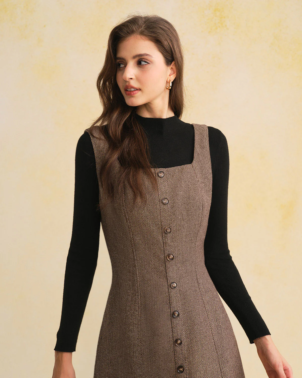 Brown Square Neck Sleeveless Mini Dress