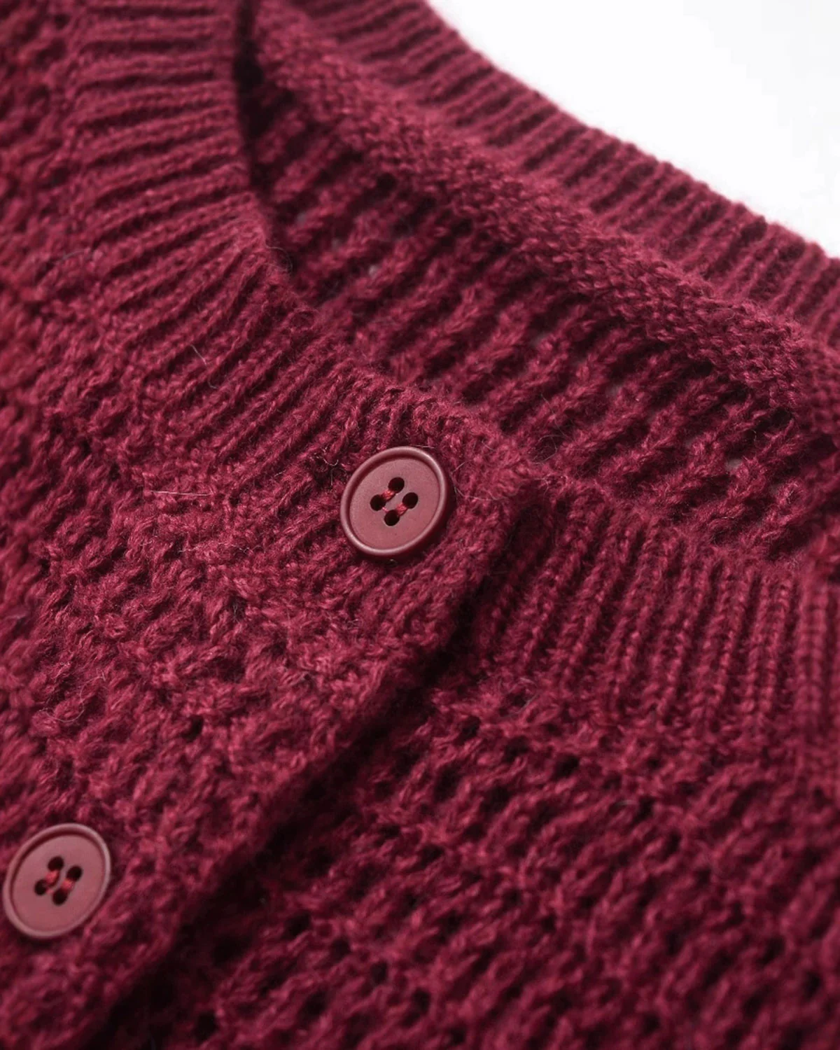 Wine Red Single Breasted Round Neck Knit Cardigan