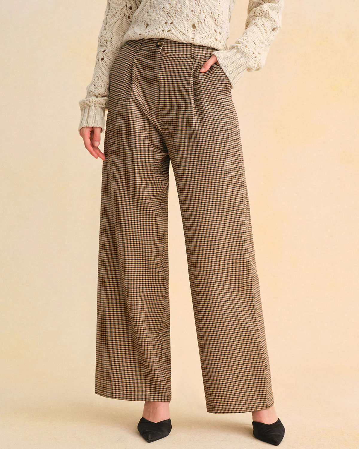 Brown Plaid Straight Pants