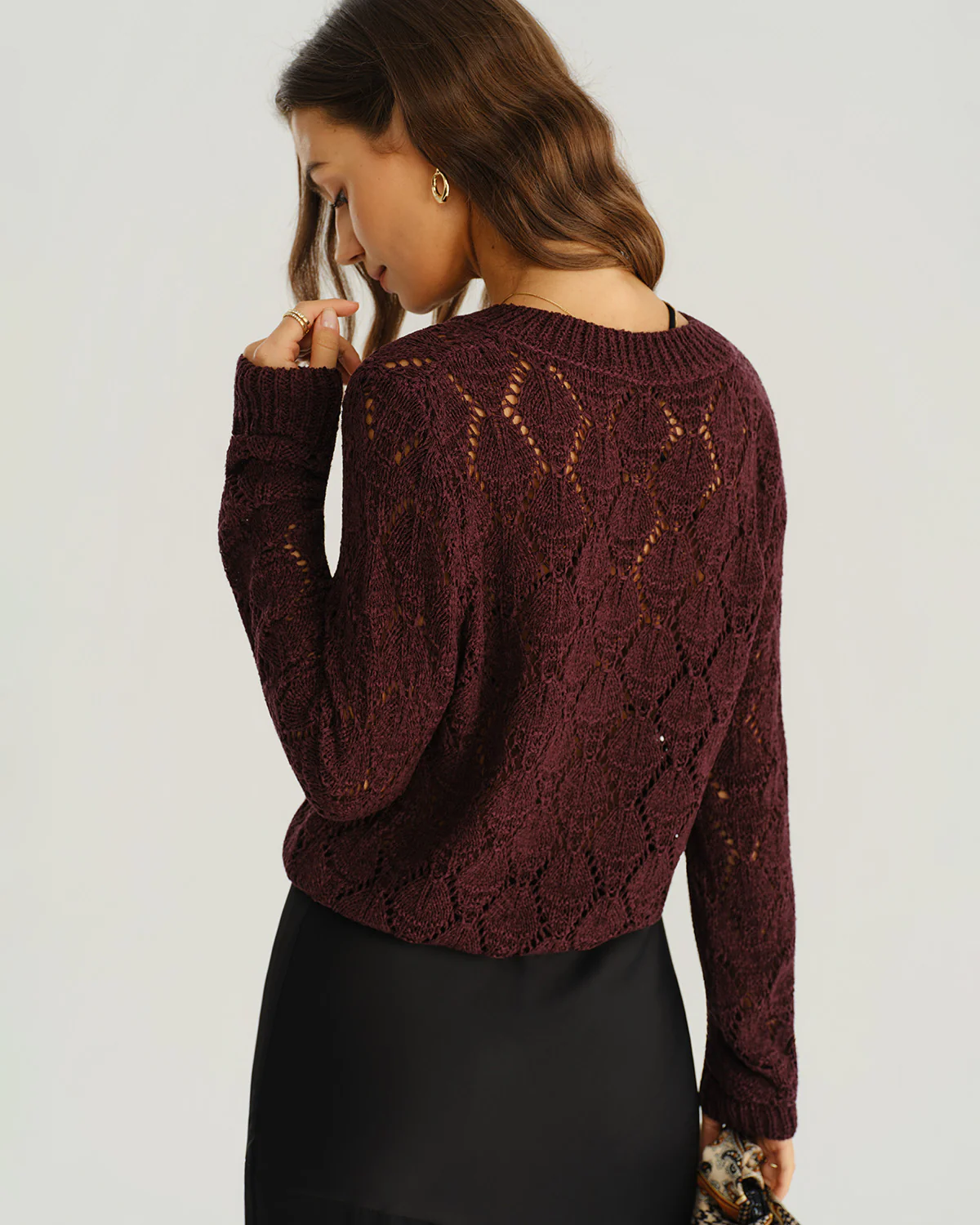 Wine Red Single Breasted Knit Cardigan