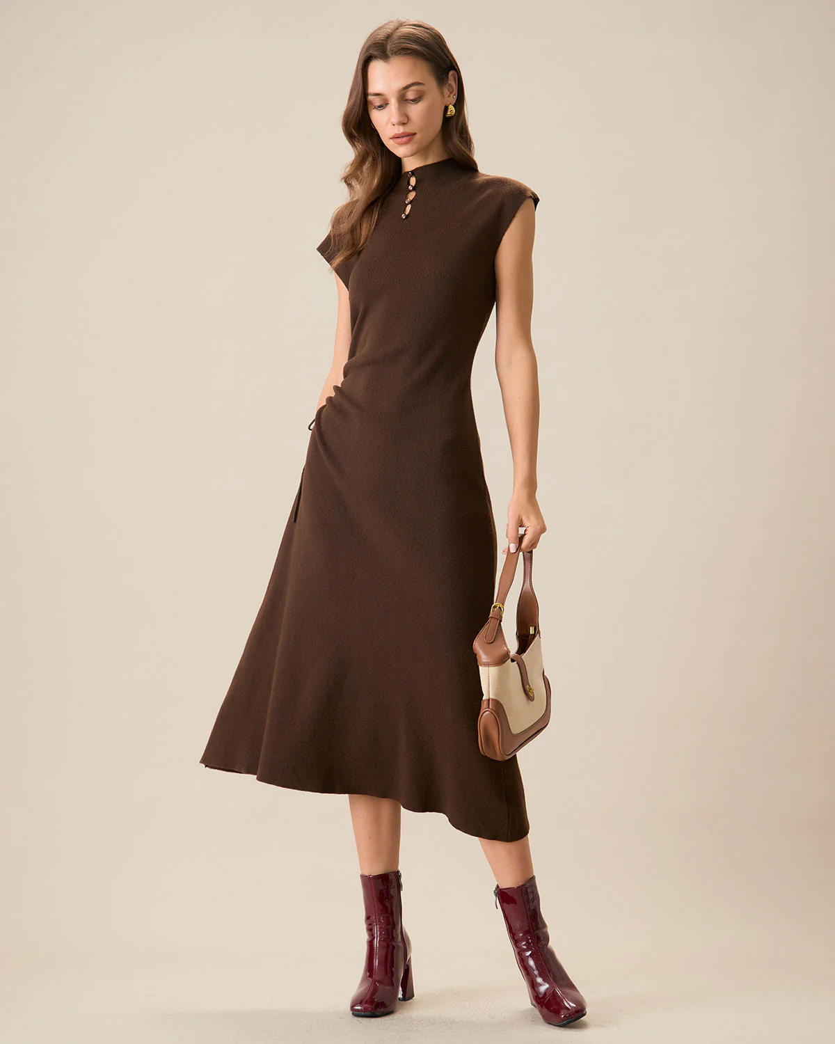 Coffee Bodycon Reversible Sweater Dress