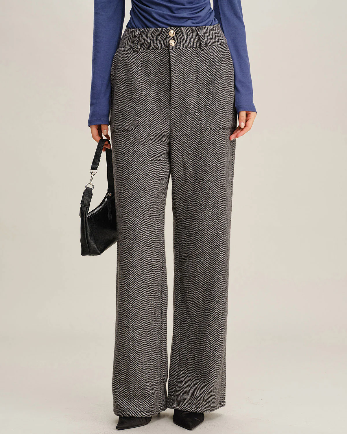 Grey Tweed Straight Pants