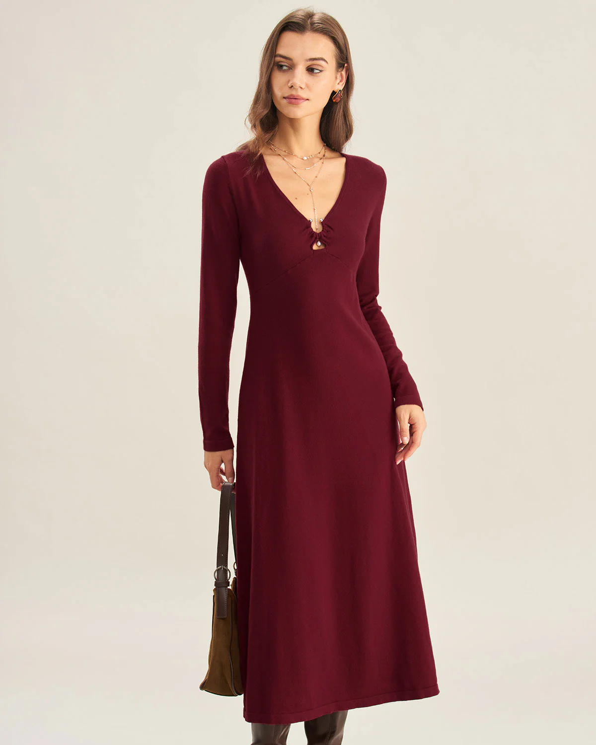 Red Cut Out A-Line Sweater Dress