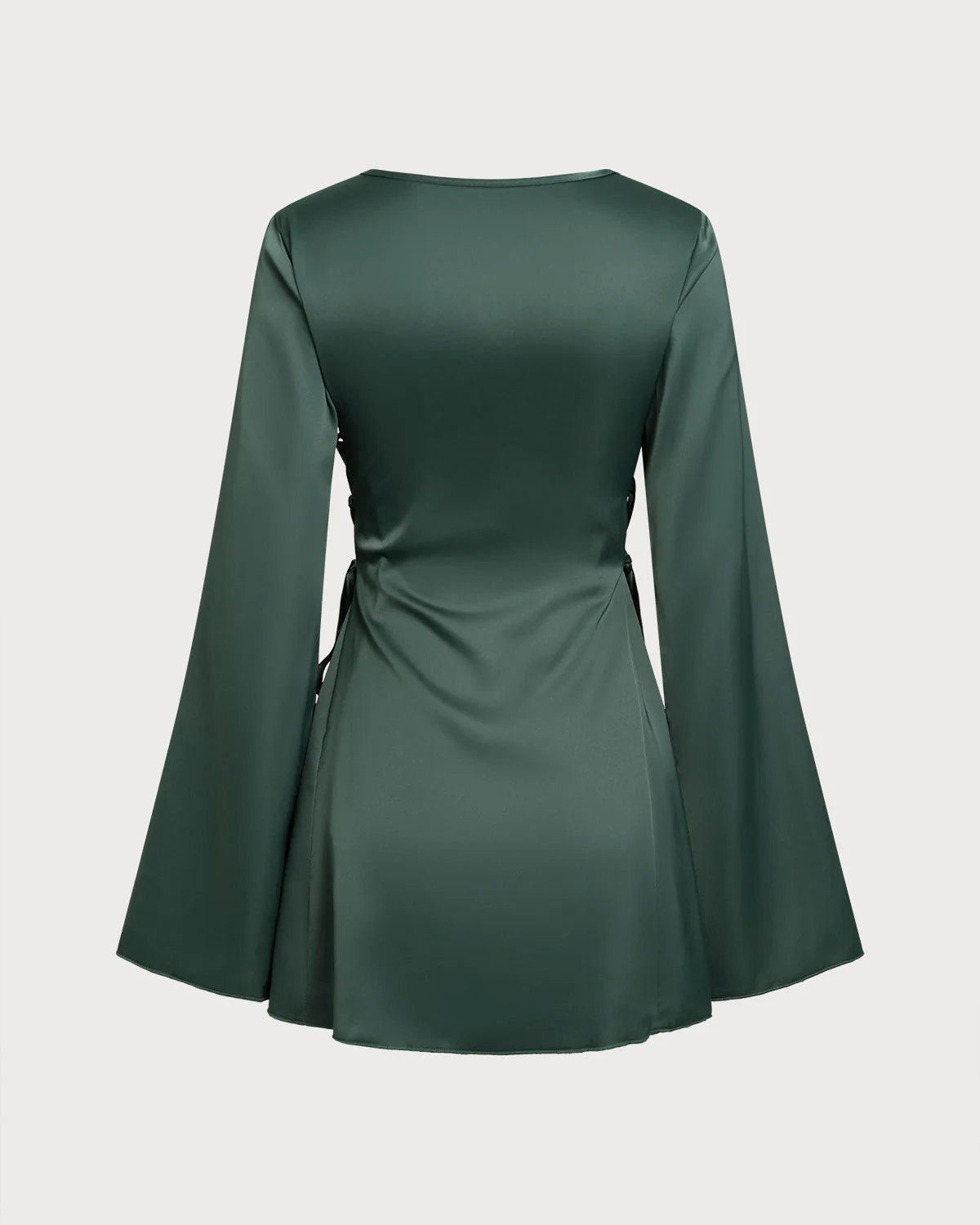 Green Satin Bell Sleeve Mini Dress