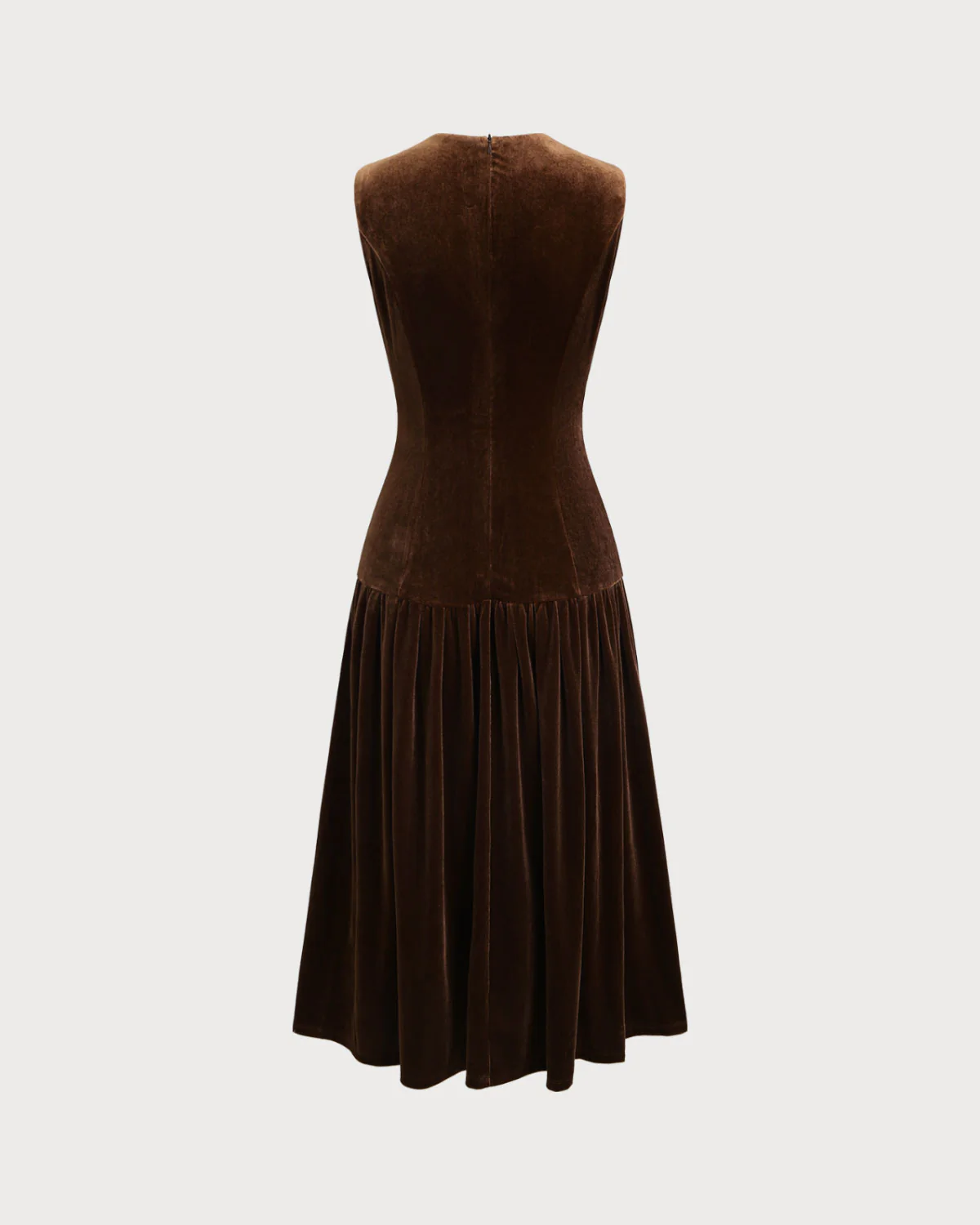 Coffee Velour A-Line Sleeveless Maxi Dress