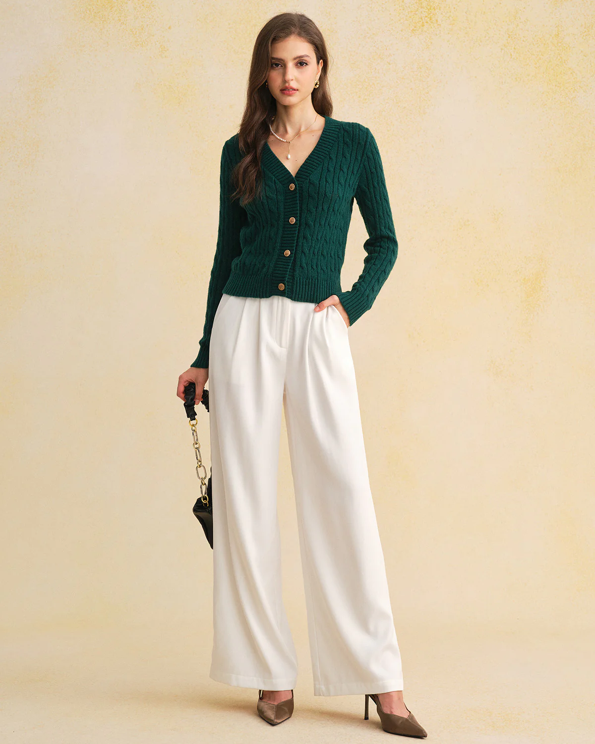 Green Single Breasted Daily Knit Cardigan