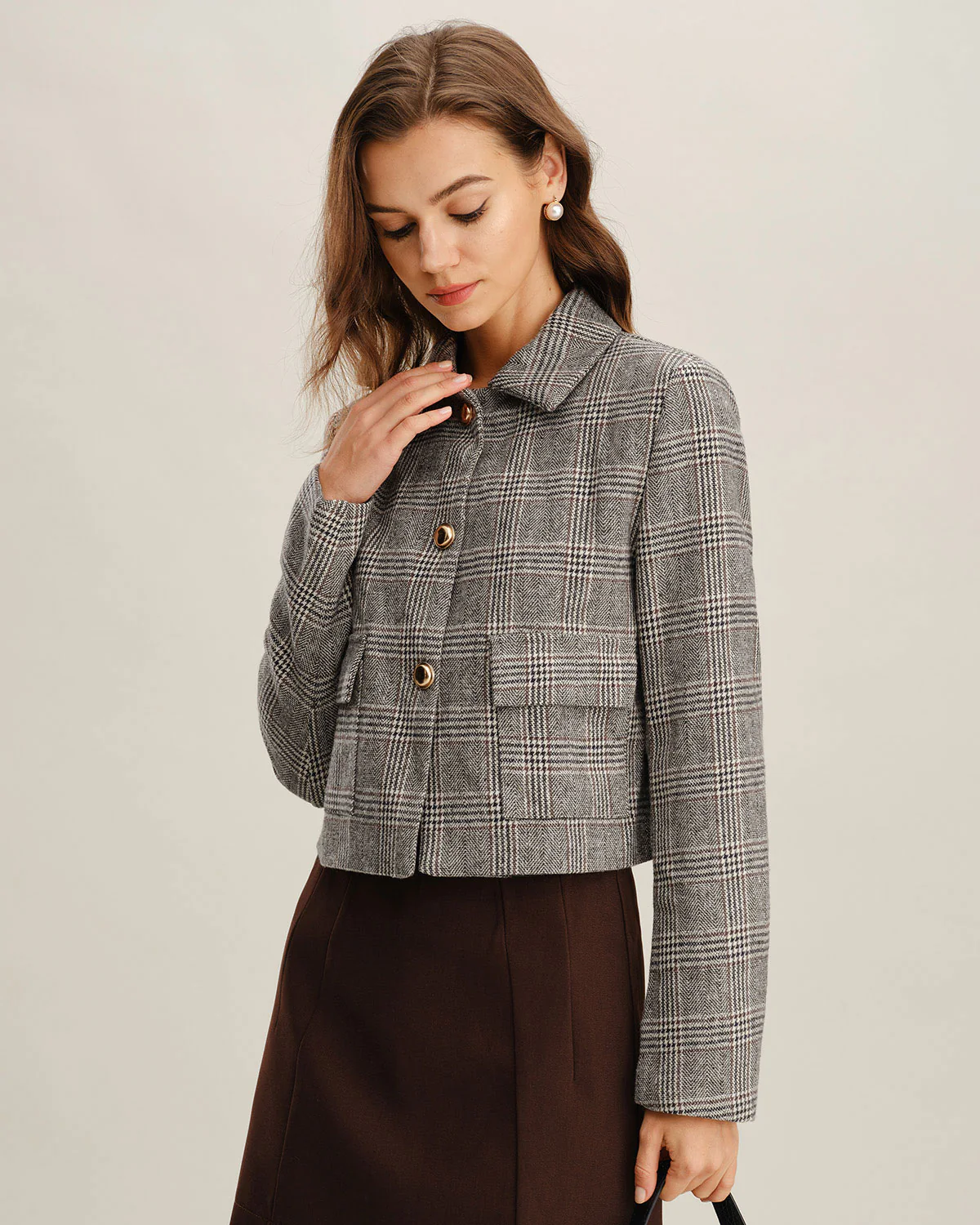 Khaki Plaid Single Breasted Jacket