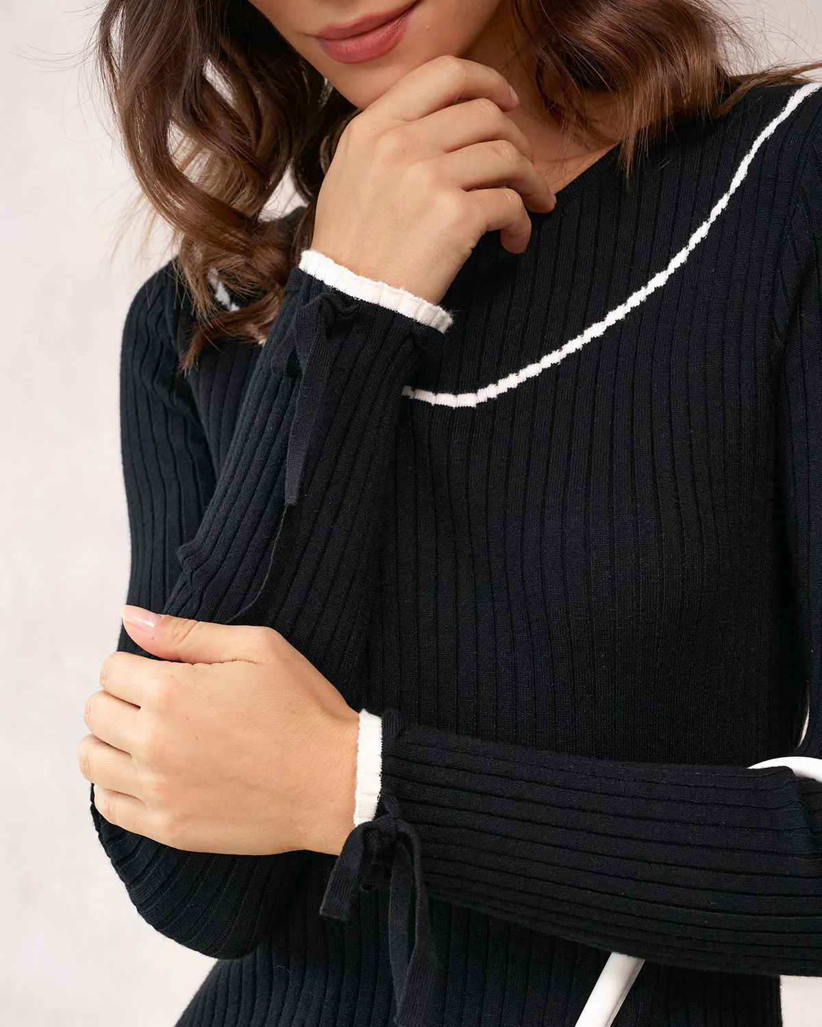 Black Contrasting Sweater Mini Dress