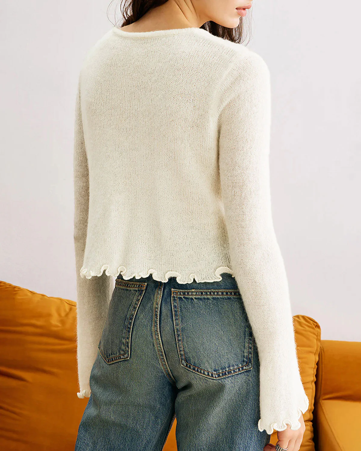 White Round Neck Flower Sweater