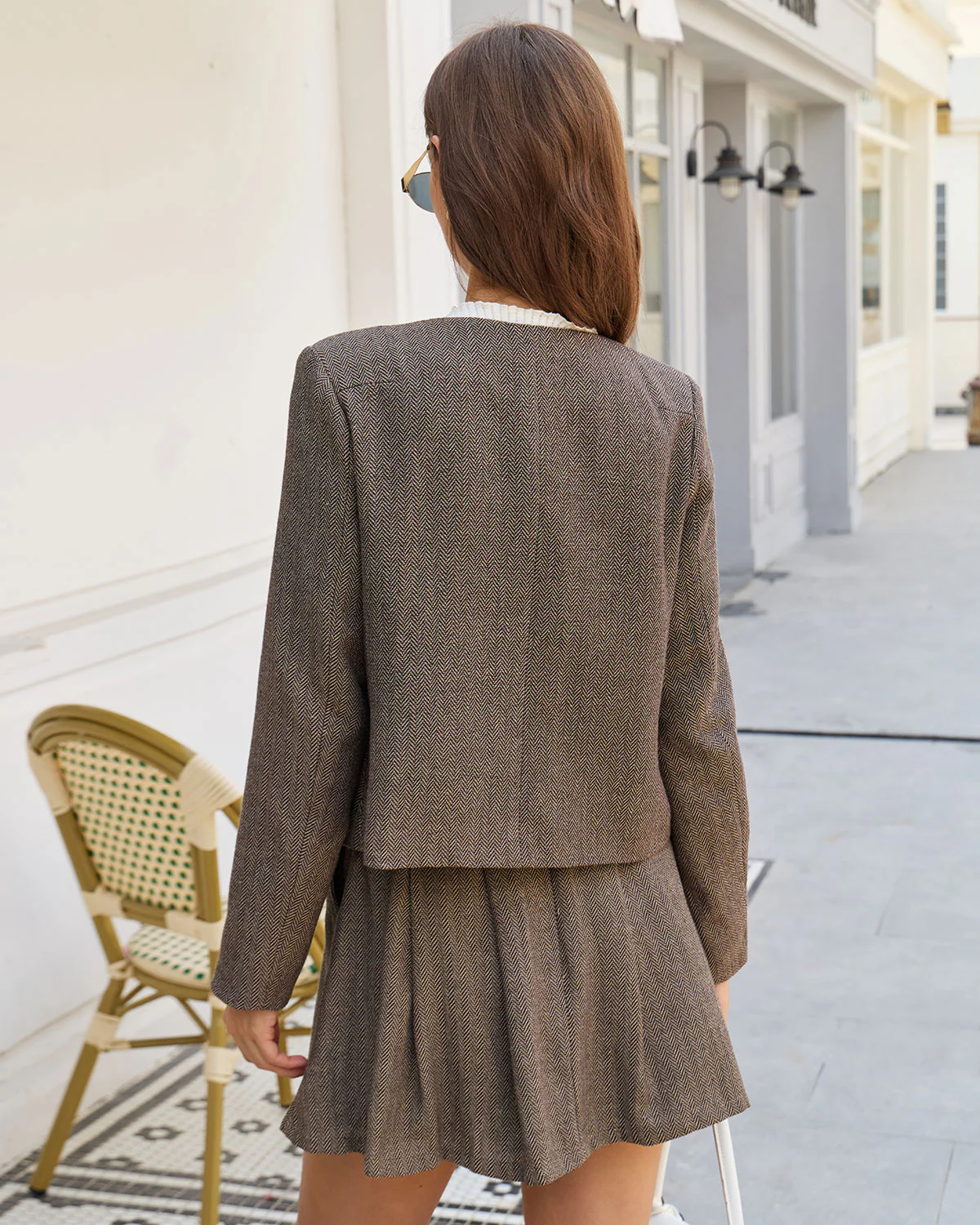 Brown A-Line Pockets Pleated Mini Skirt