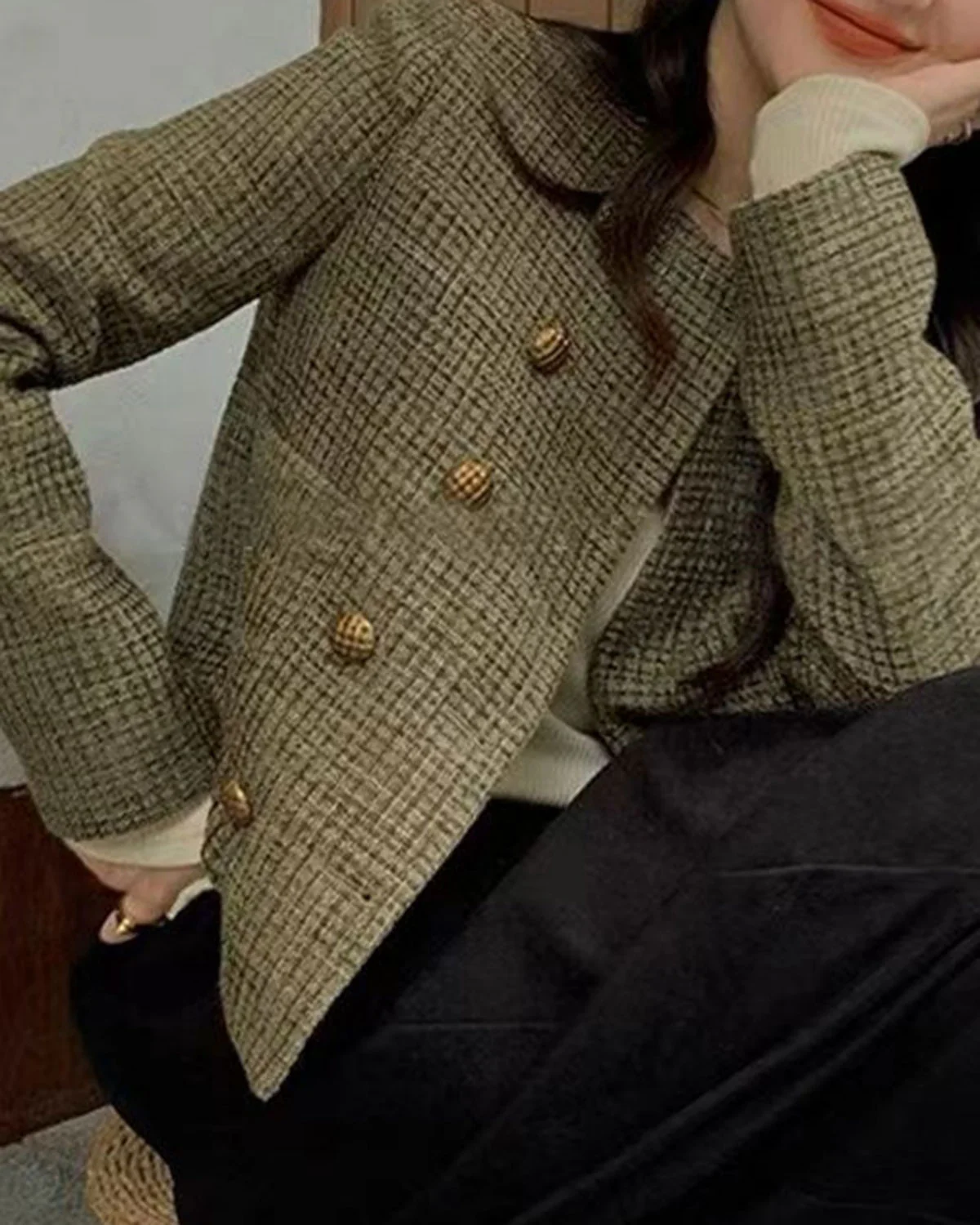 Green Plaid Button Jacket