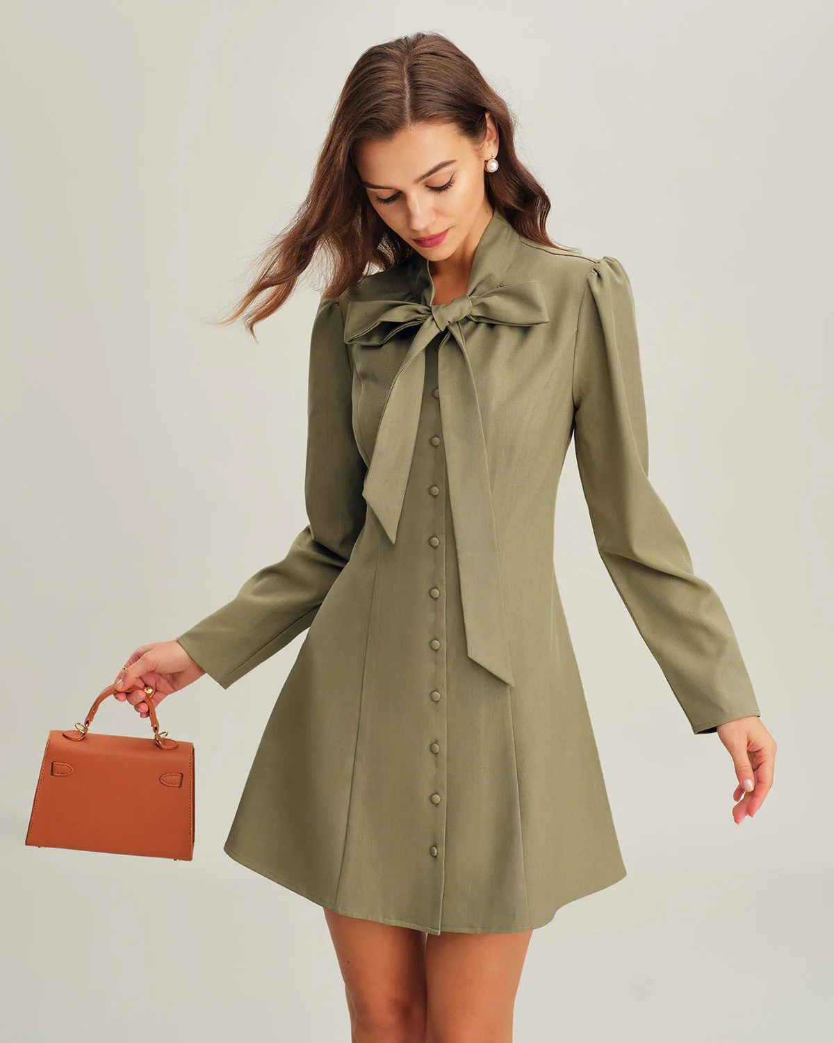 Green Tie Neck A-Line Mini Dress