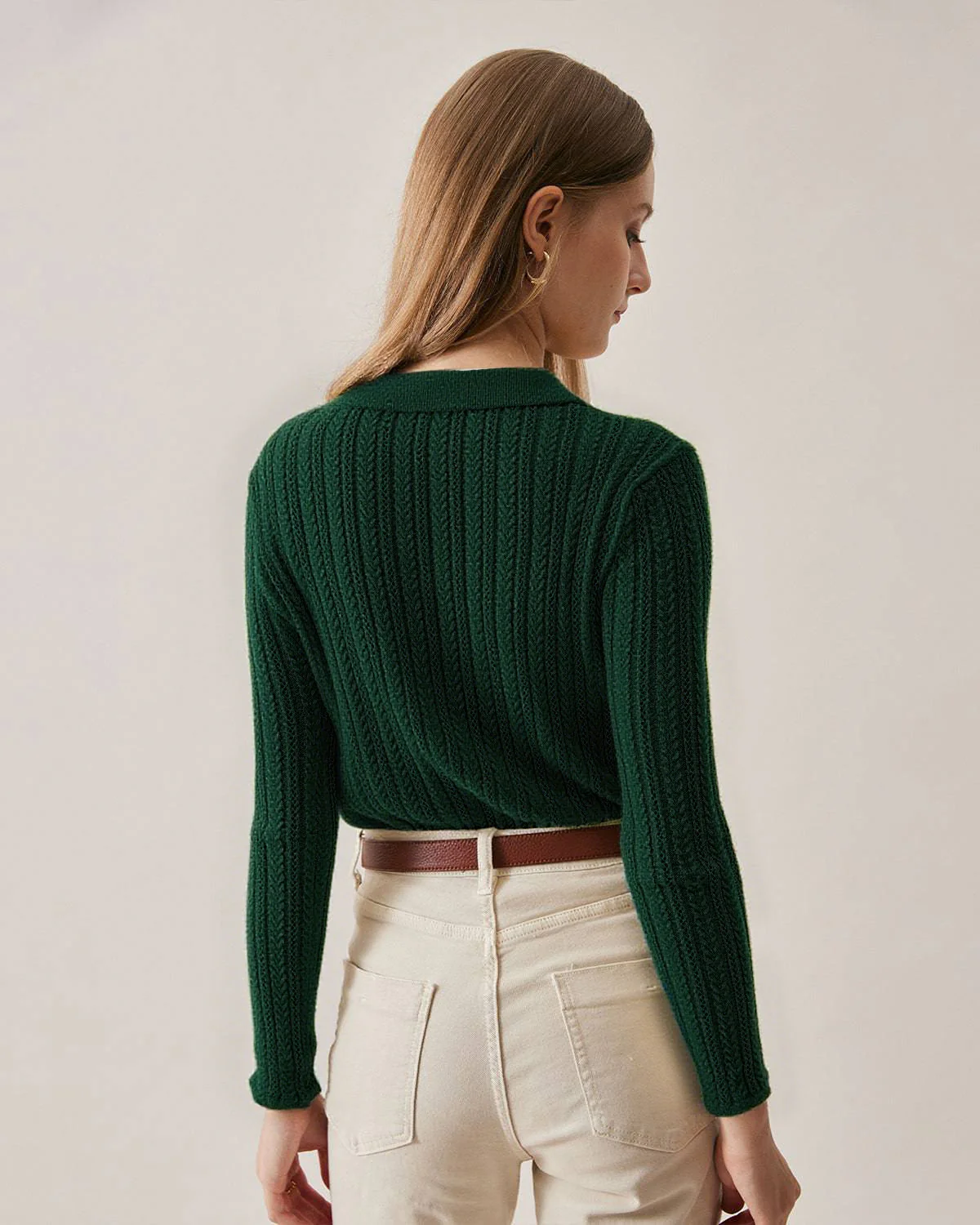 Green Ribbed Knit Slim Cardigan