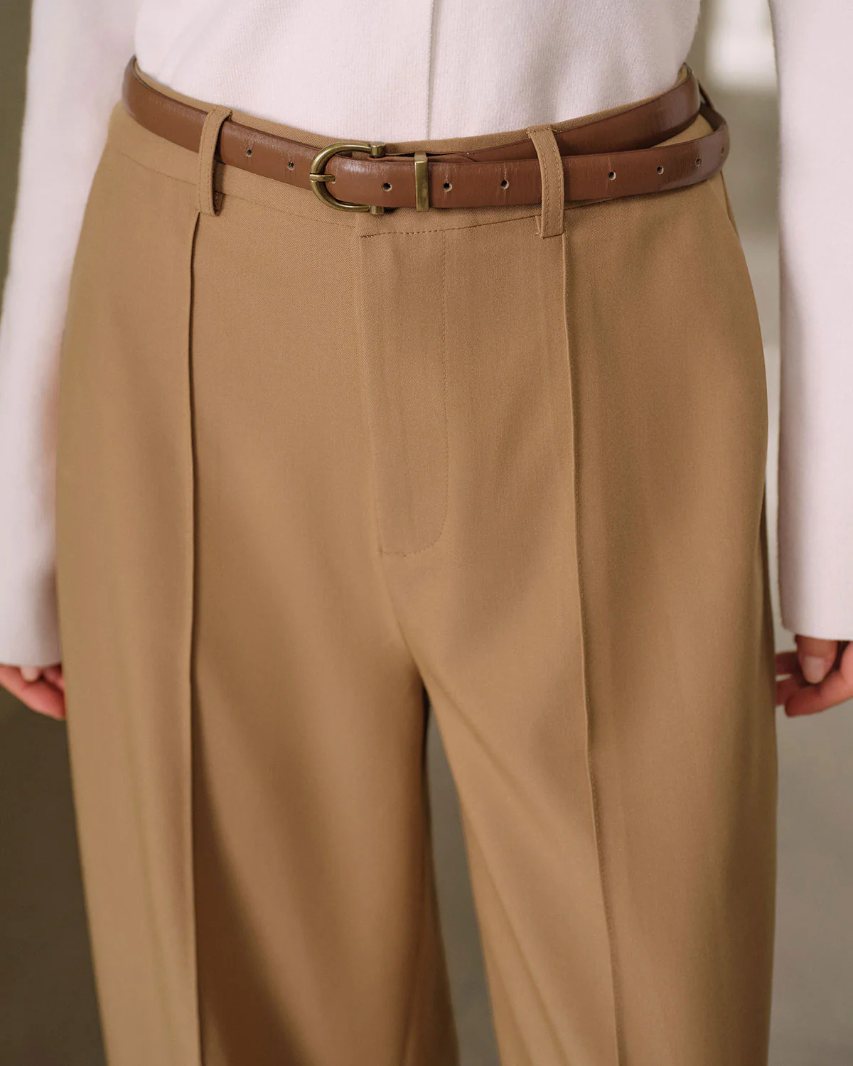 Khaki Natural Waisted Pocket Straight Pants