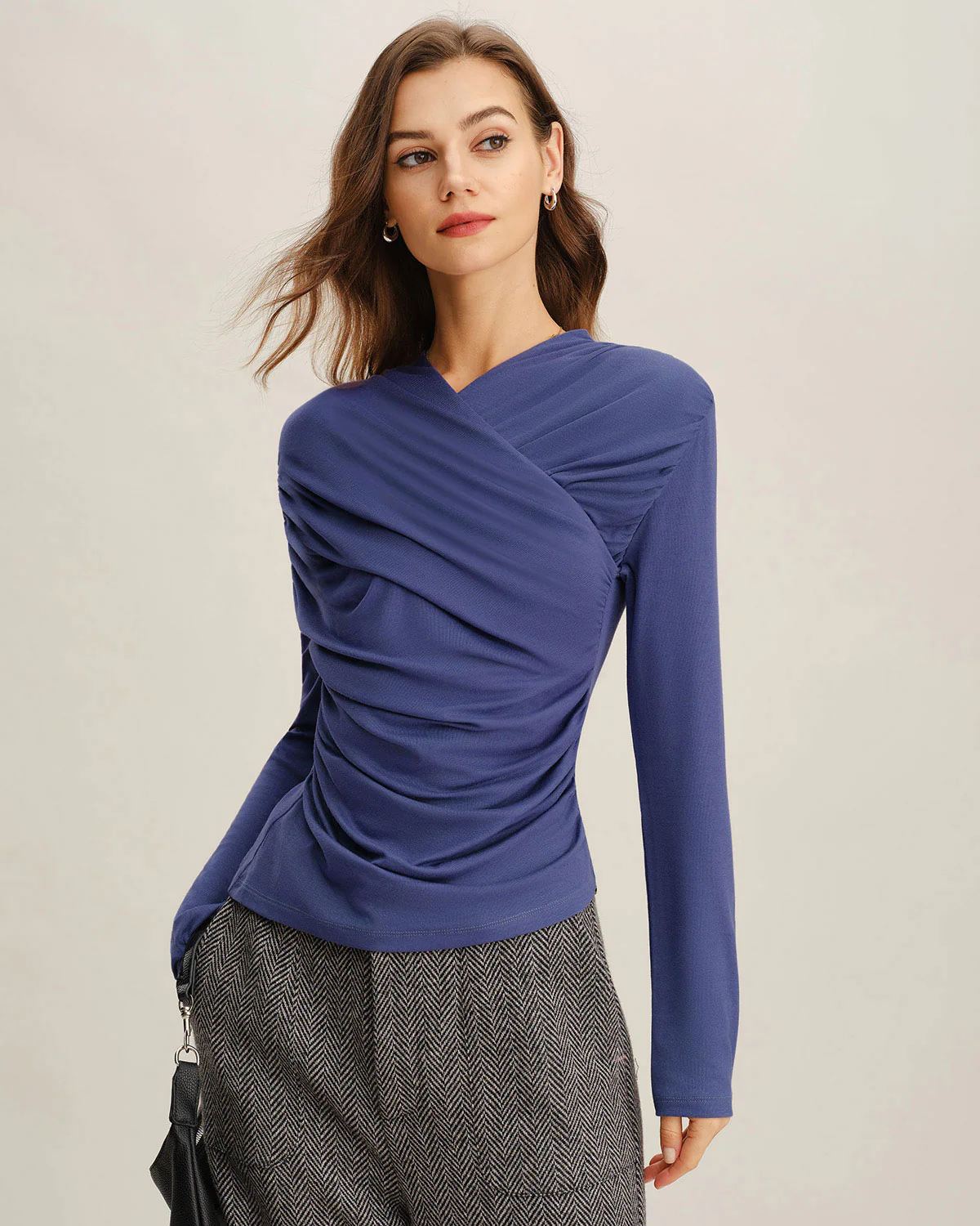Blue Ruched Slim Knit Tee