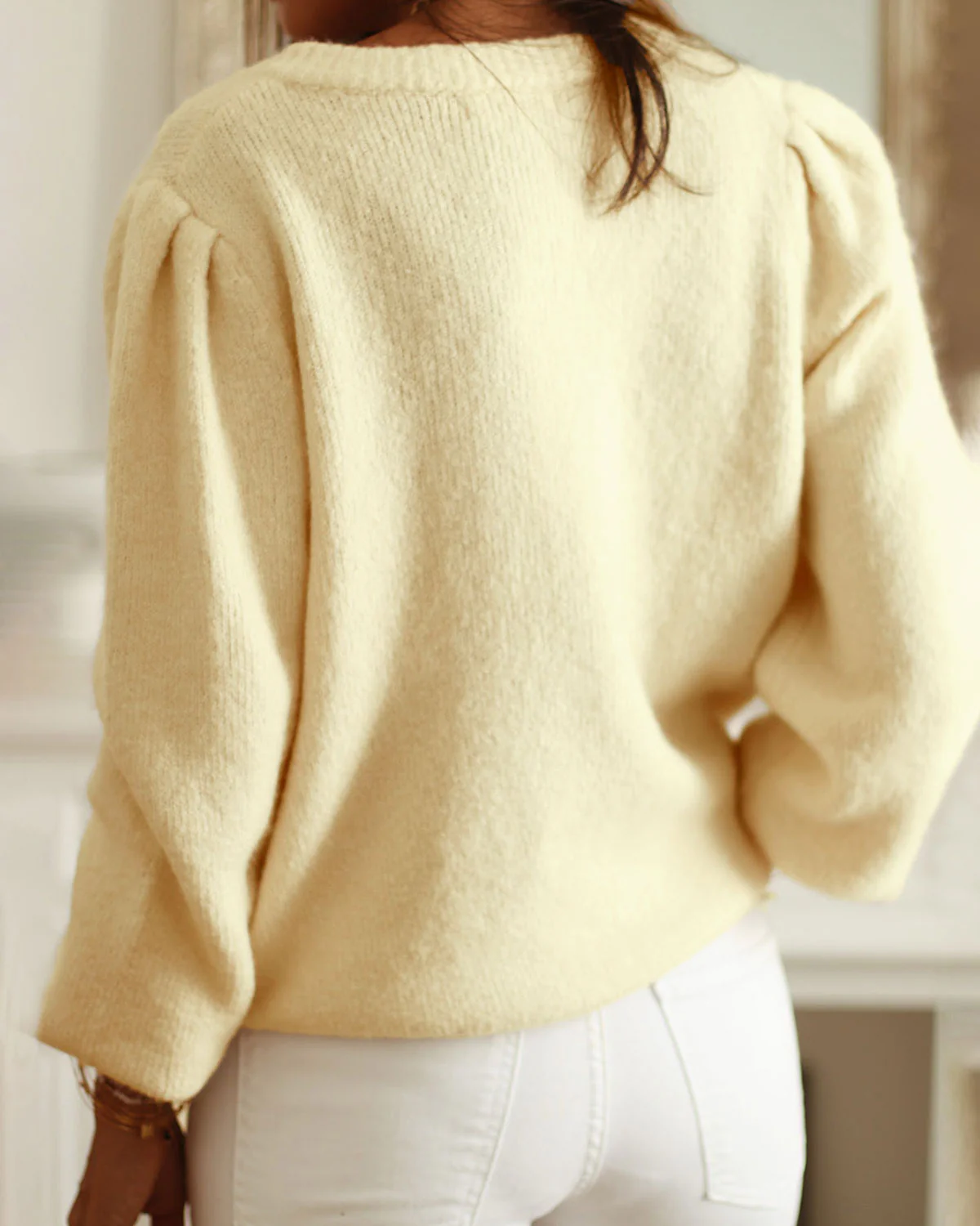 Yellow Round Neck Hip Knit Cardigan