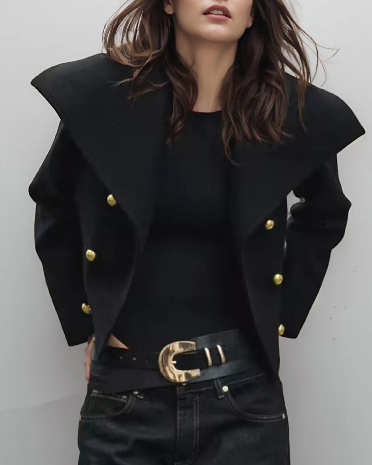 Black Double Breasted Loose Jacket