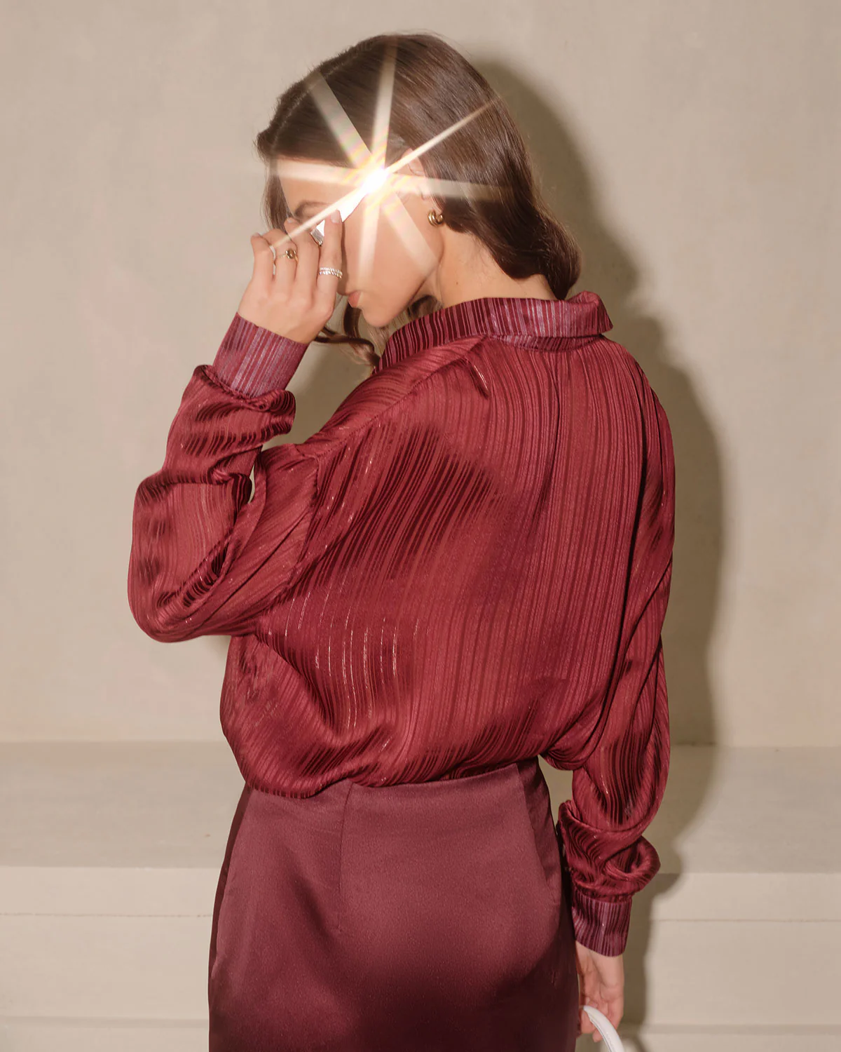 Wine Red Sparkly Loose Shirt