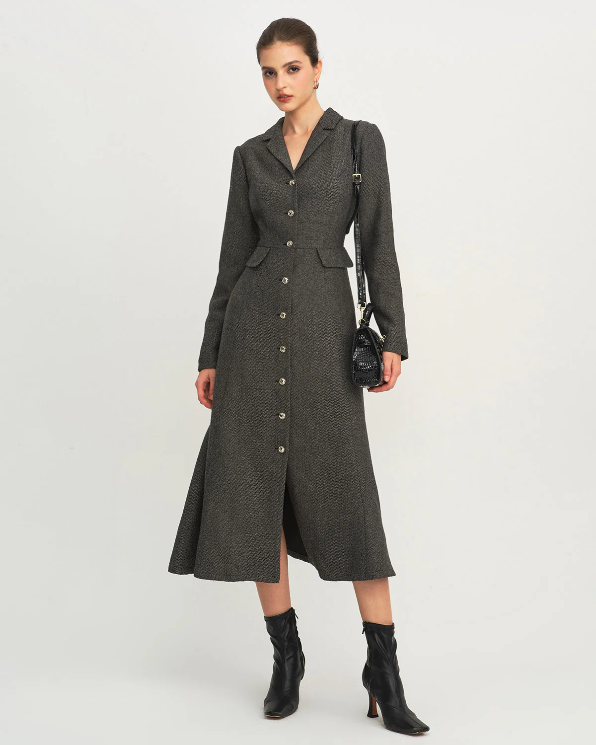 Grey A-Line Button Maxi Dress