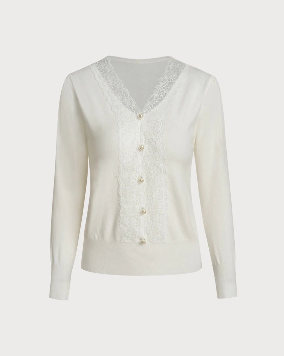 White V Neck Pearl Button Sweater