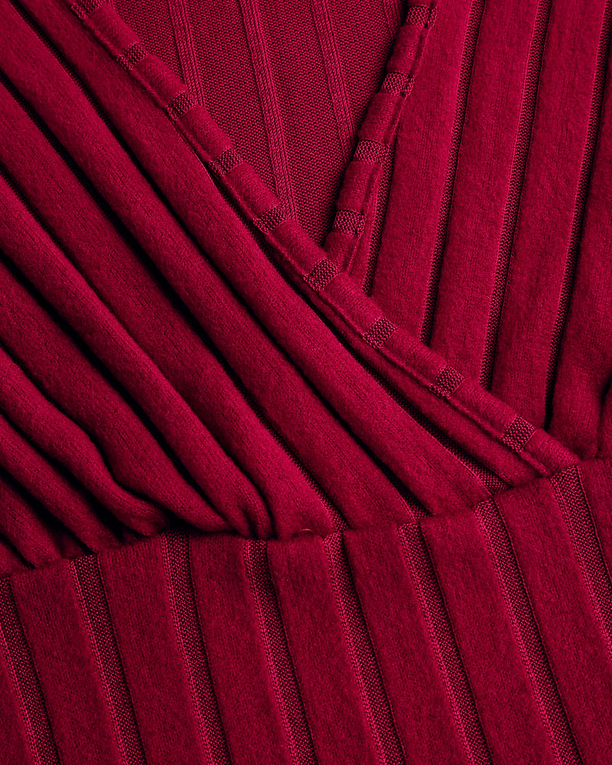 Red Knit V Neck Bell Sleeve Tee