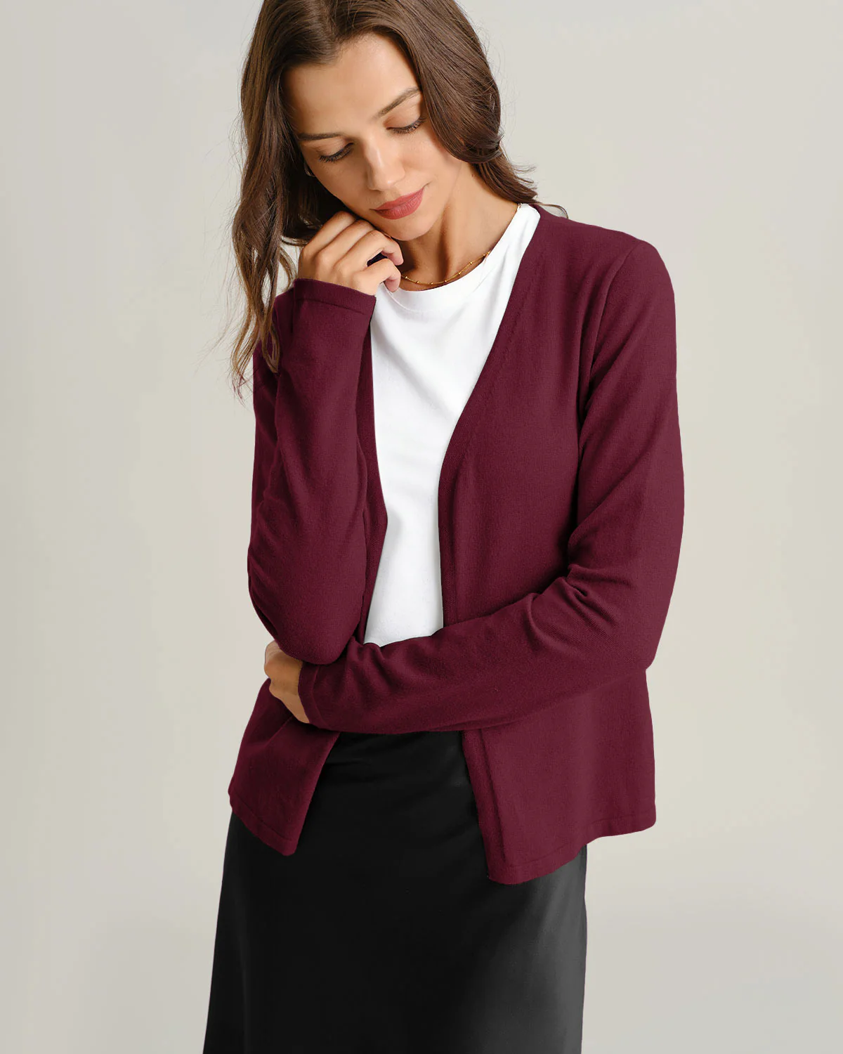 Wine Red Ribbed Knit Cardigan
