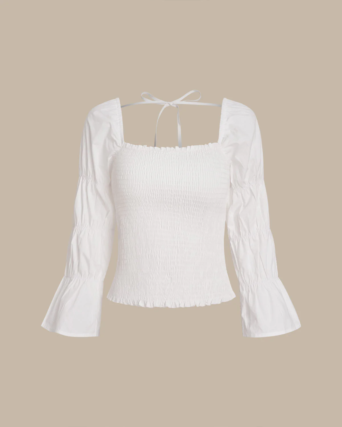 White Square Neck Shirred Blouse