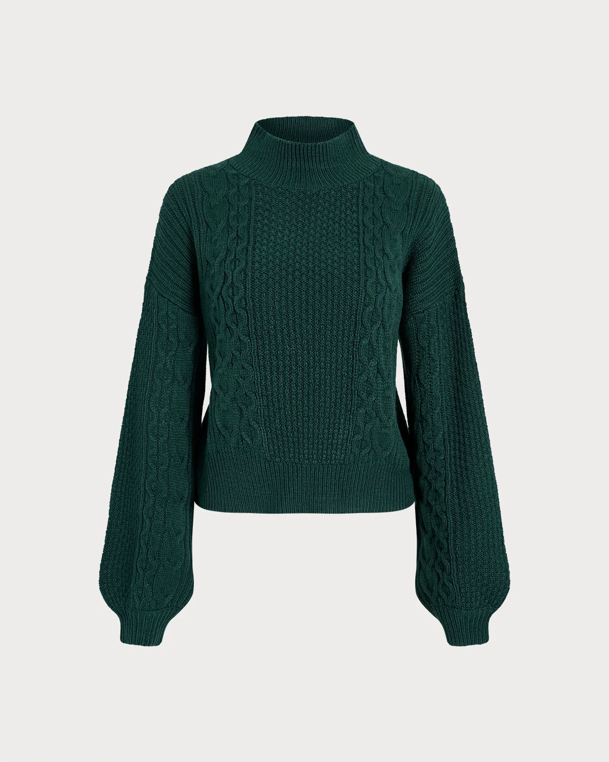 Green Mock Neck Lantern Sleeve Sweater