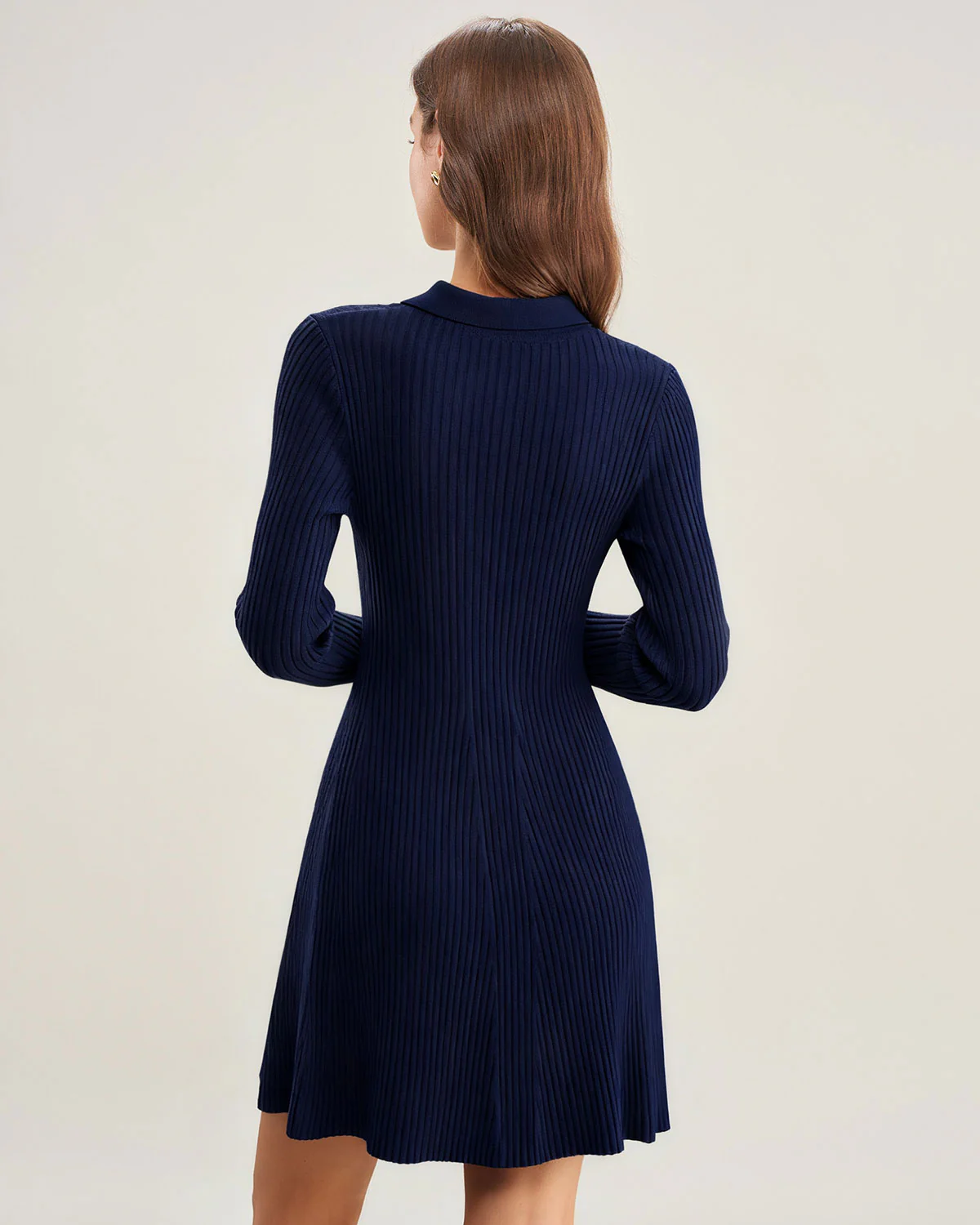 Navy A-Line Button Sweater Dress