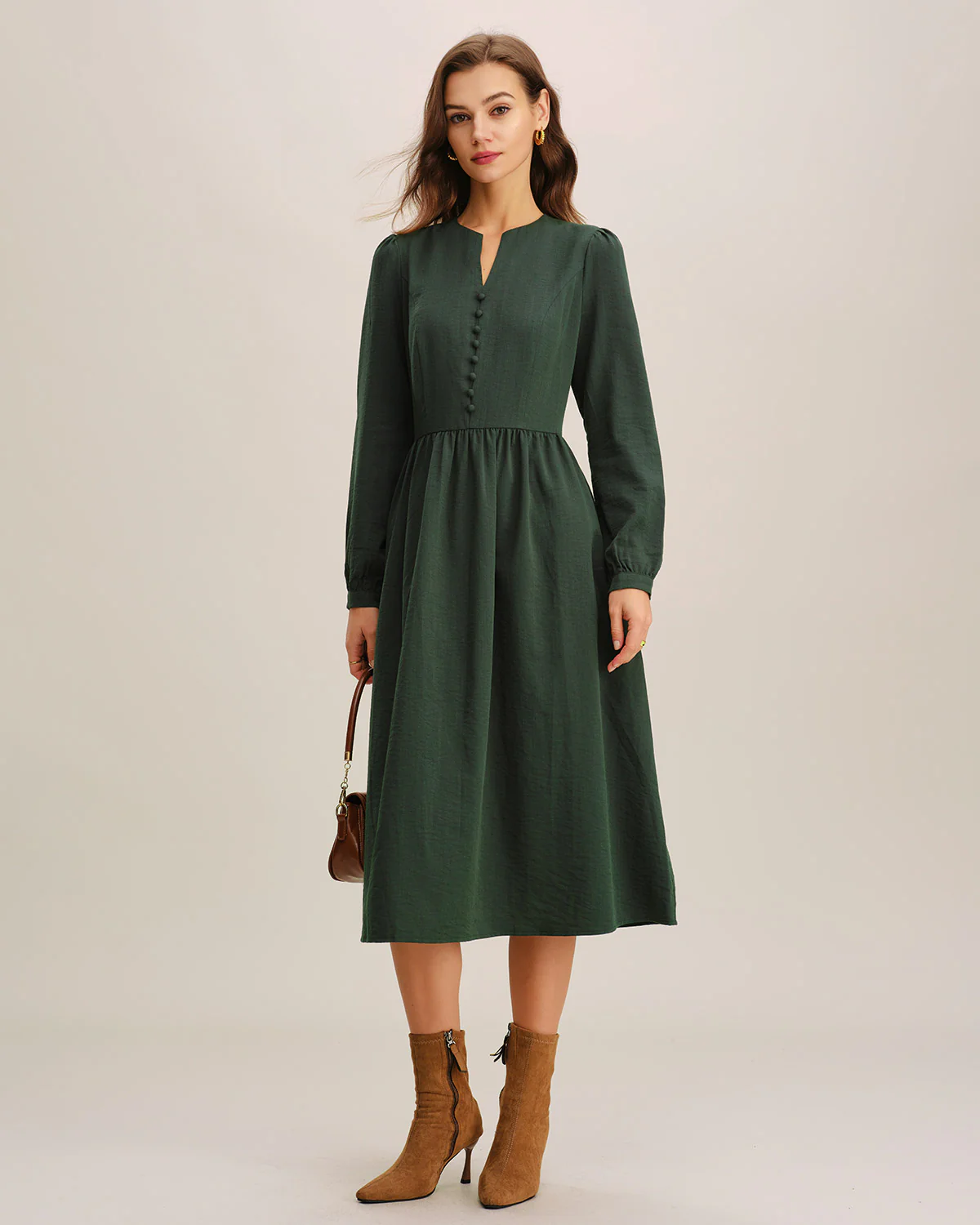 Green A-Line Pleated Midi Dress