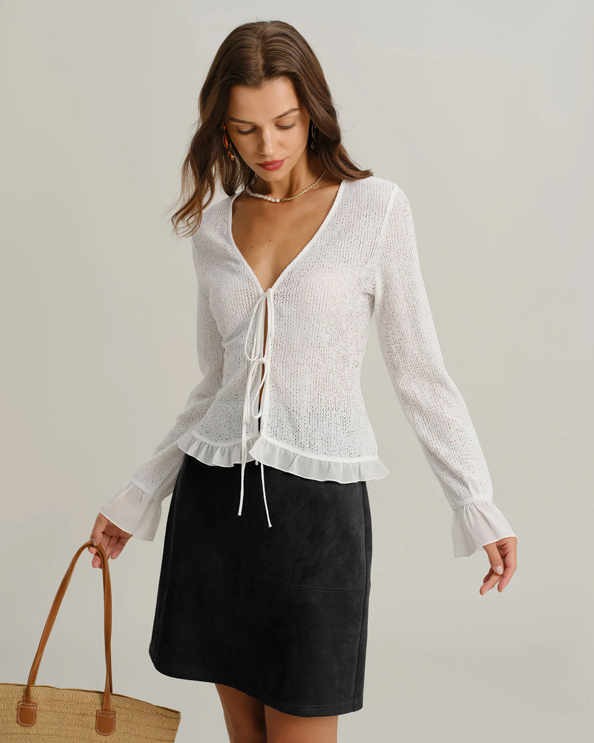 Black Suede Straight Slit Mini Skirt