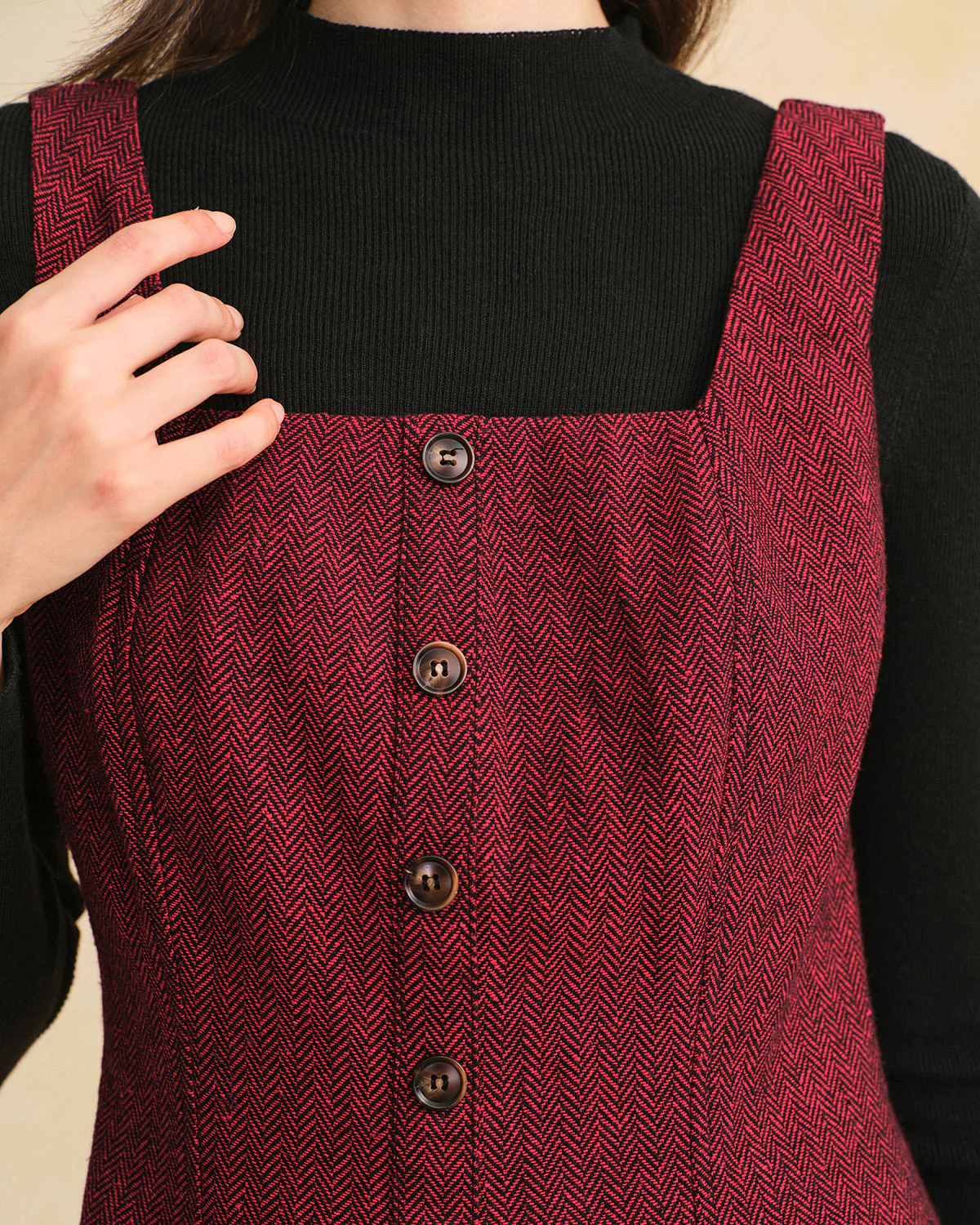 Red Sleeveless Slit Button Midi Dress