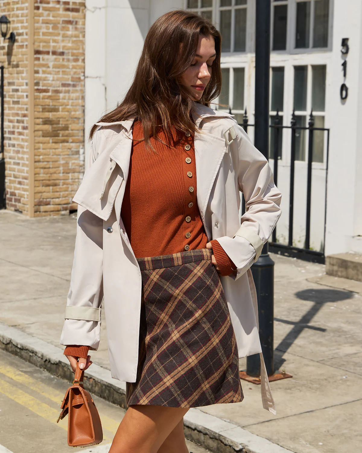 Beige Belted Pockets Trench Coat