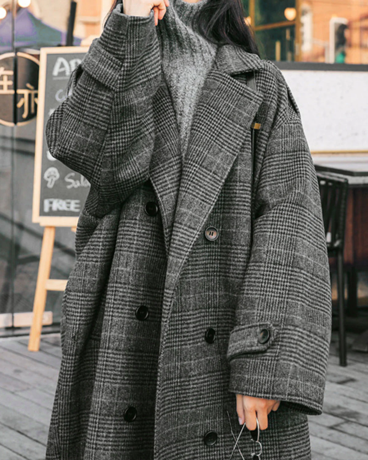 Grey Plaid Trench Coat