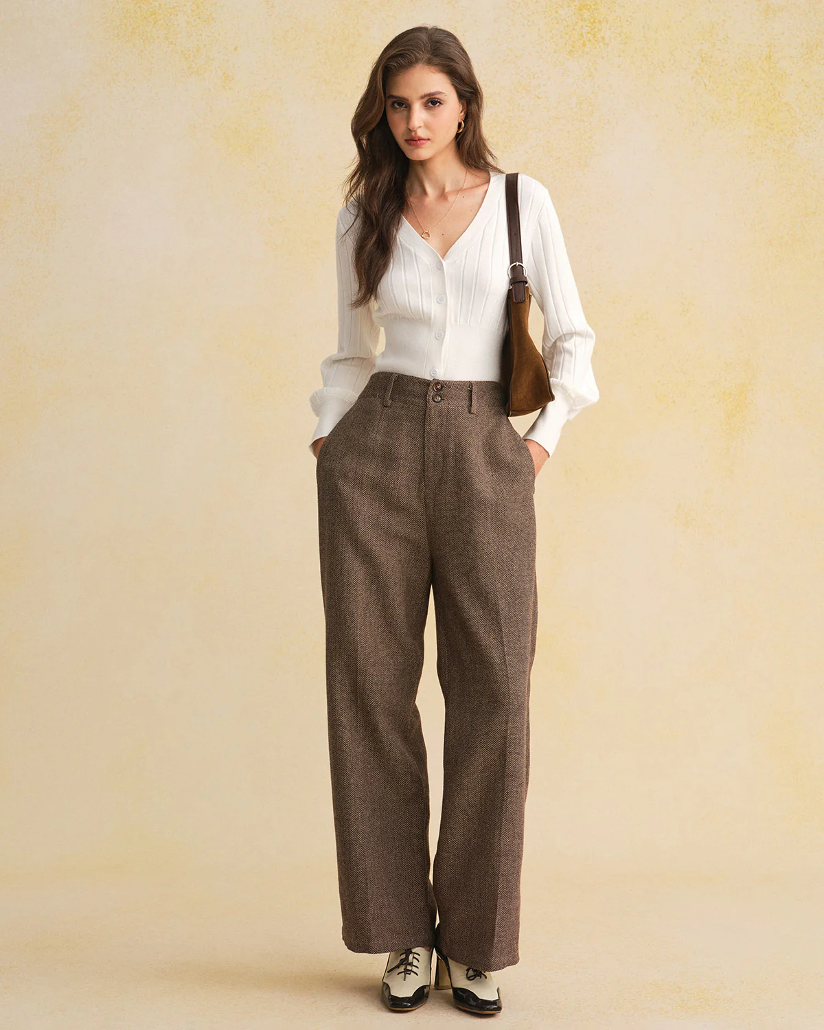 White V Neck Slim Knit Cardigan