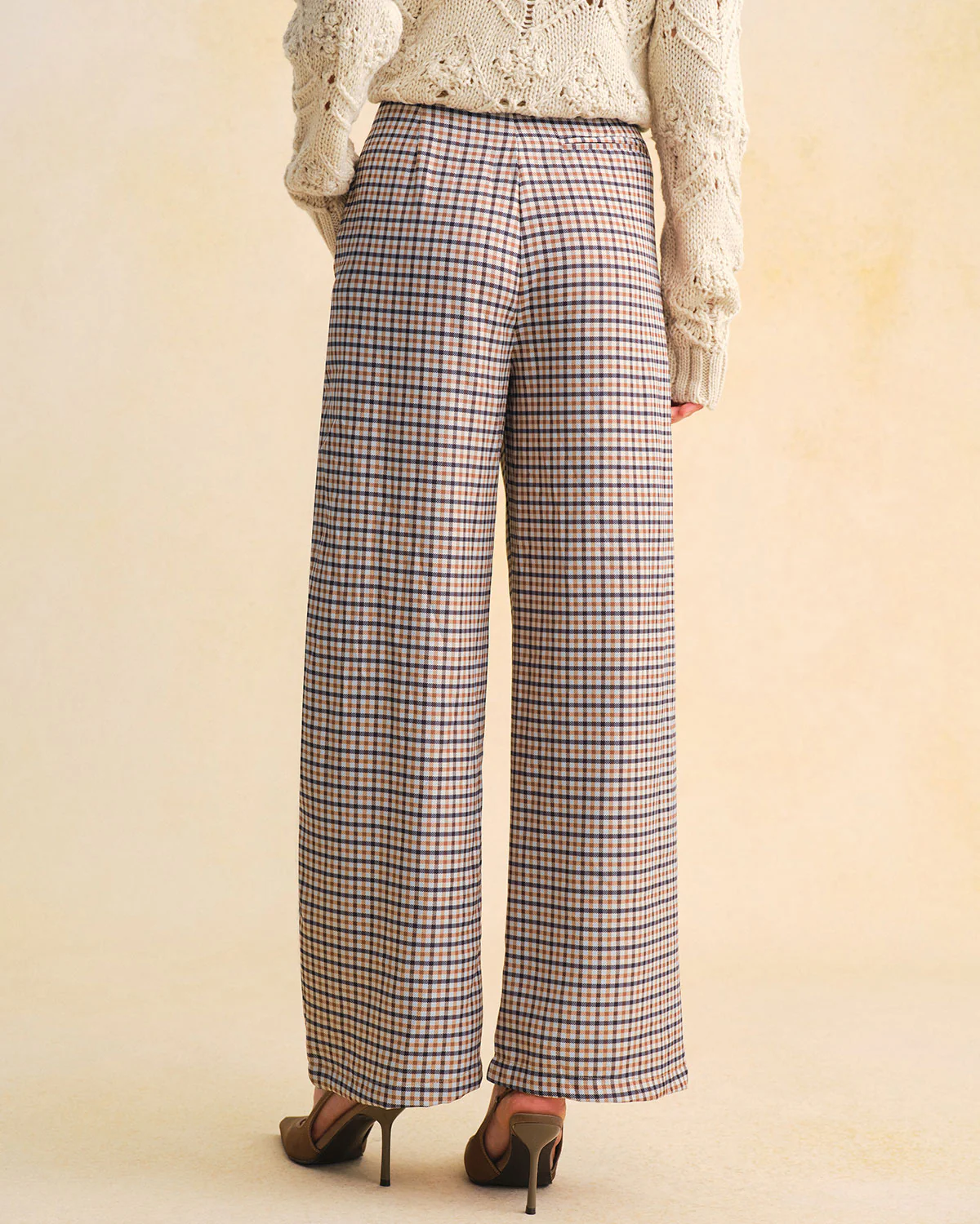 Khaki Plaid Casual Straight Pants