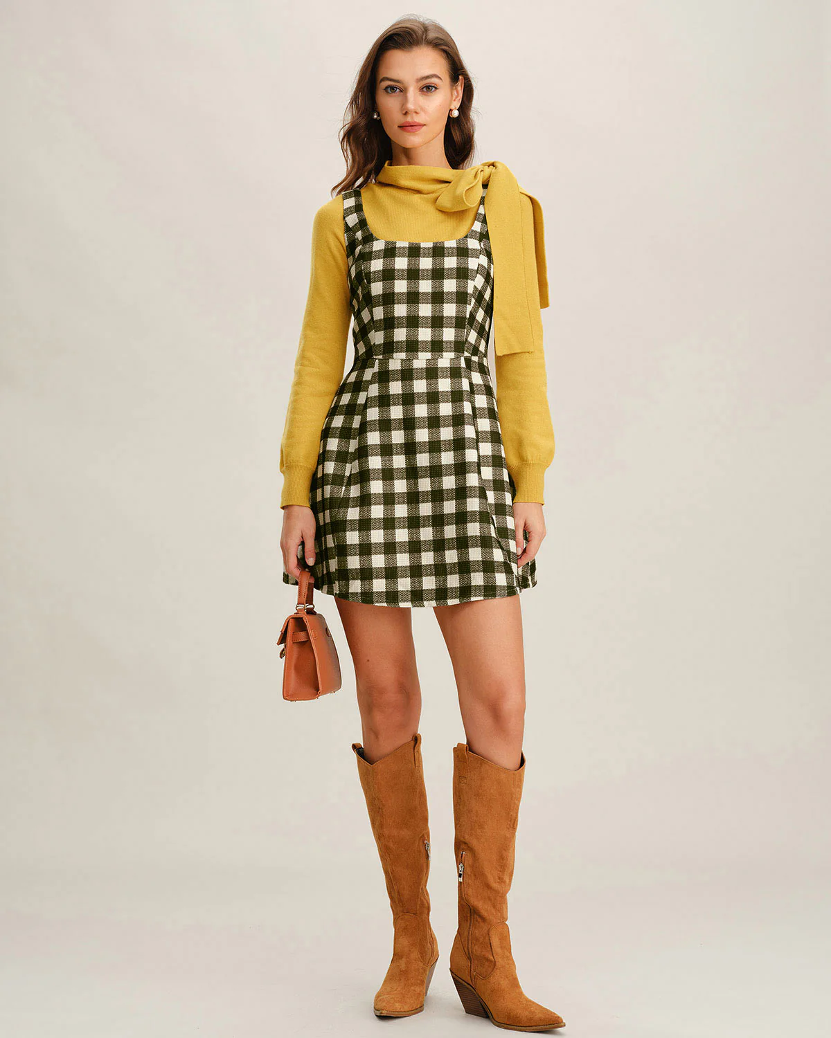 Green Plaid Sleeveless Mini Dress