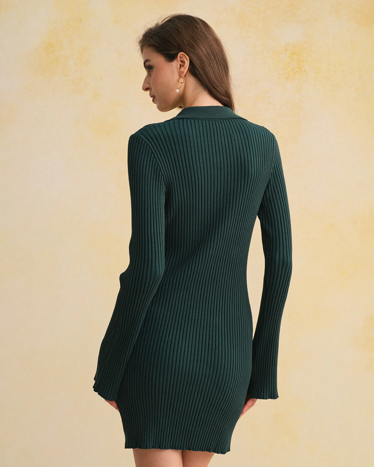 Green A-Line Button Sweater Dress