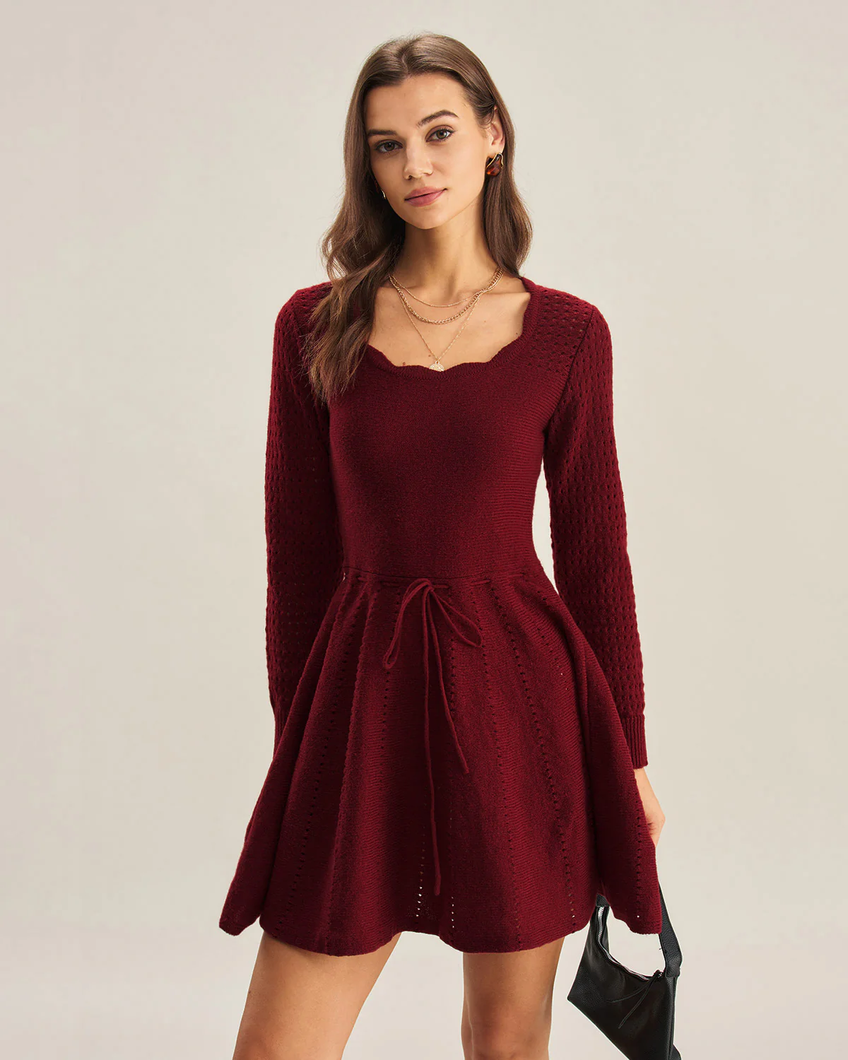 Wine Red A-Line Sweater Dress