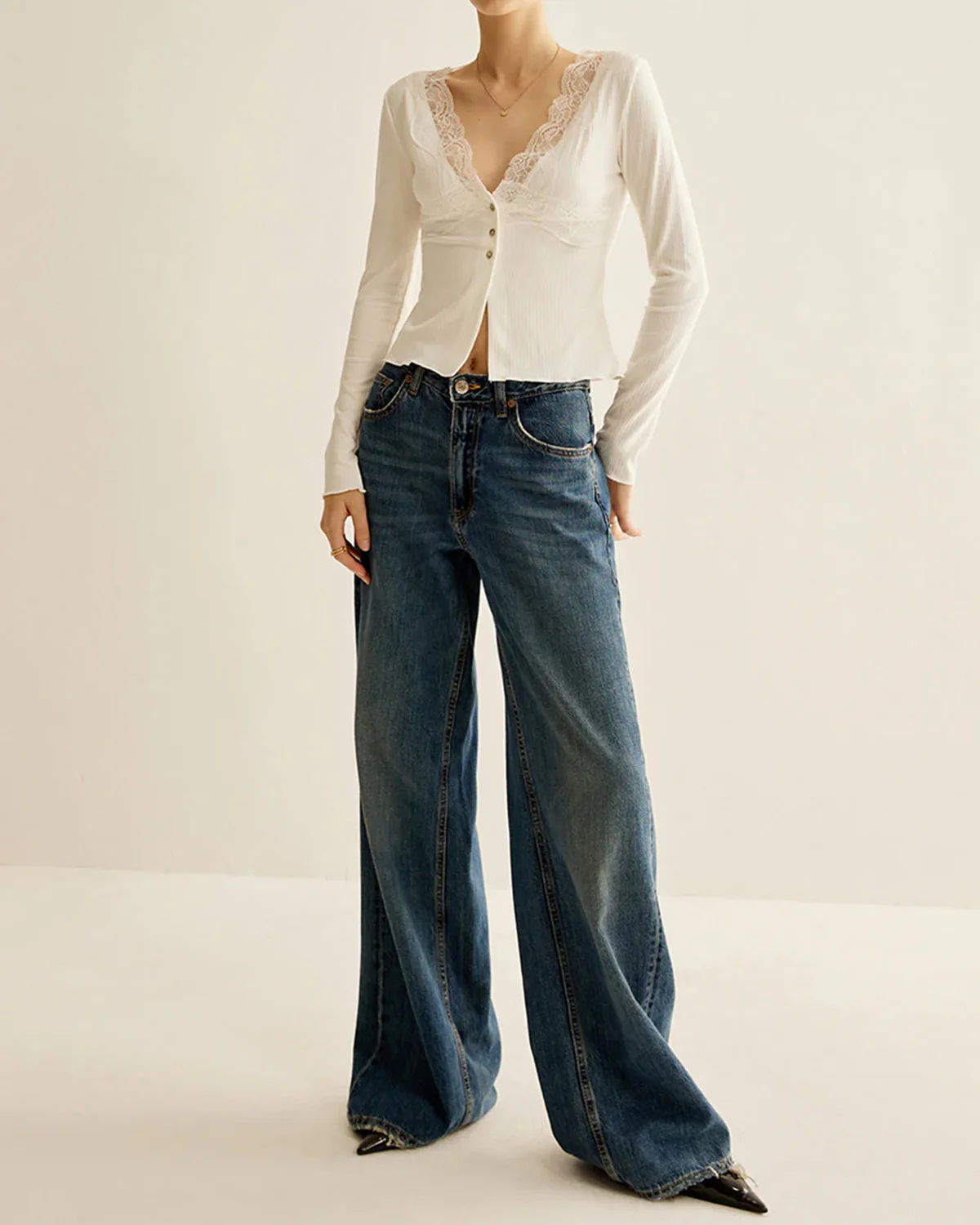 White V Neck Knit Cardigan