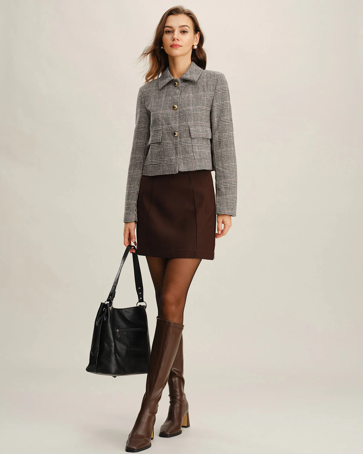 Khaki Plaid Single Breasted Jacket