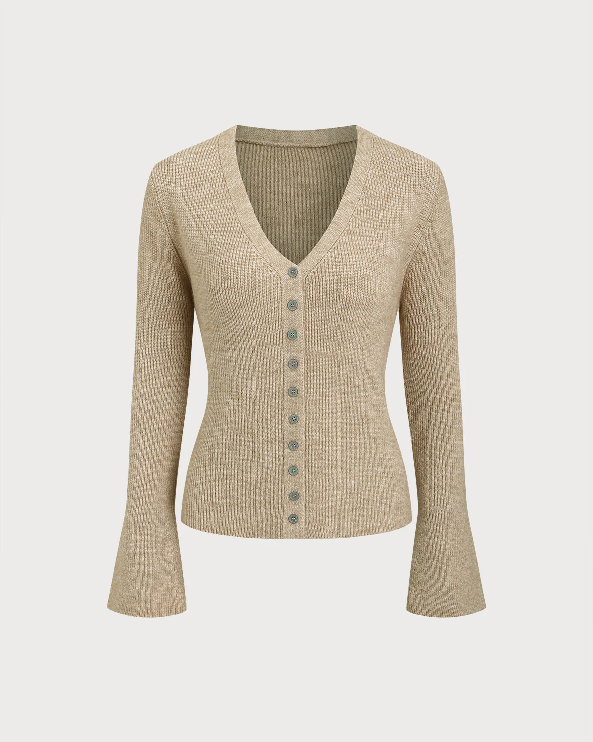 Khaki V Neck Button Knit Cardigan