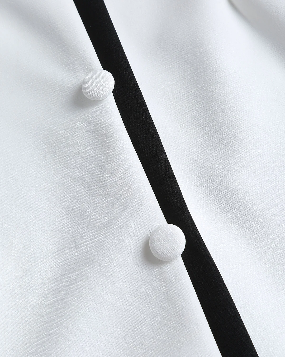 White Contrasting V Neck Button Midi Dress