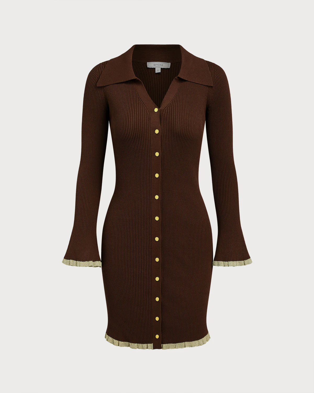 Brown Bodycon Button Sweater Dress